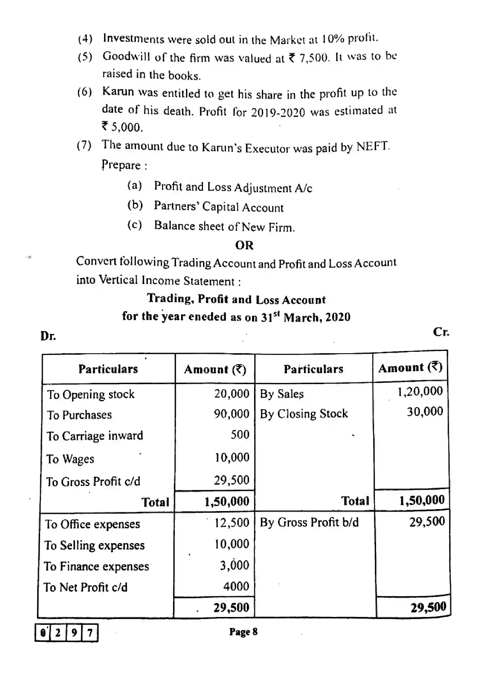 Maharashtra Board Class 12th 2023 Book Keeping & Accountancy Previous Year Paper 8