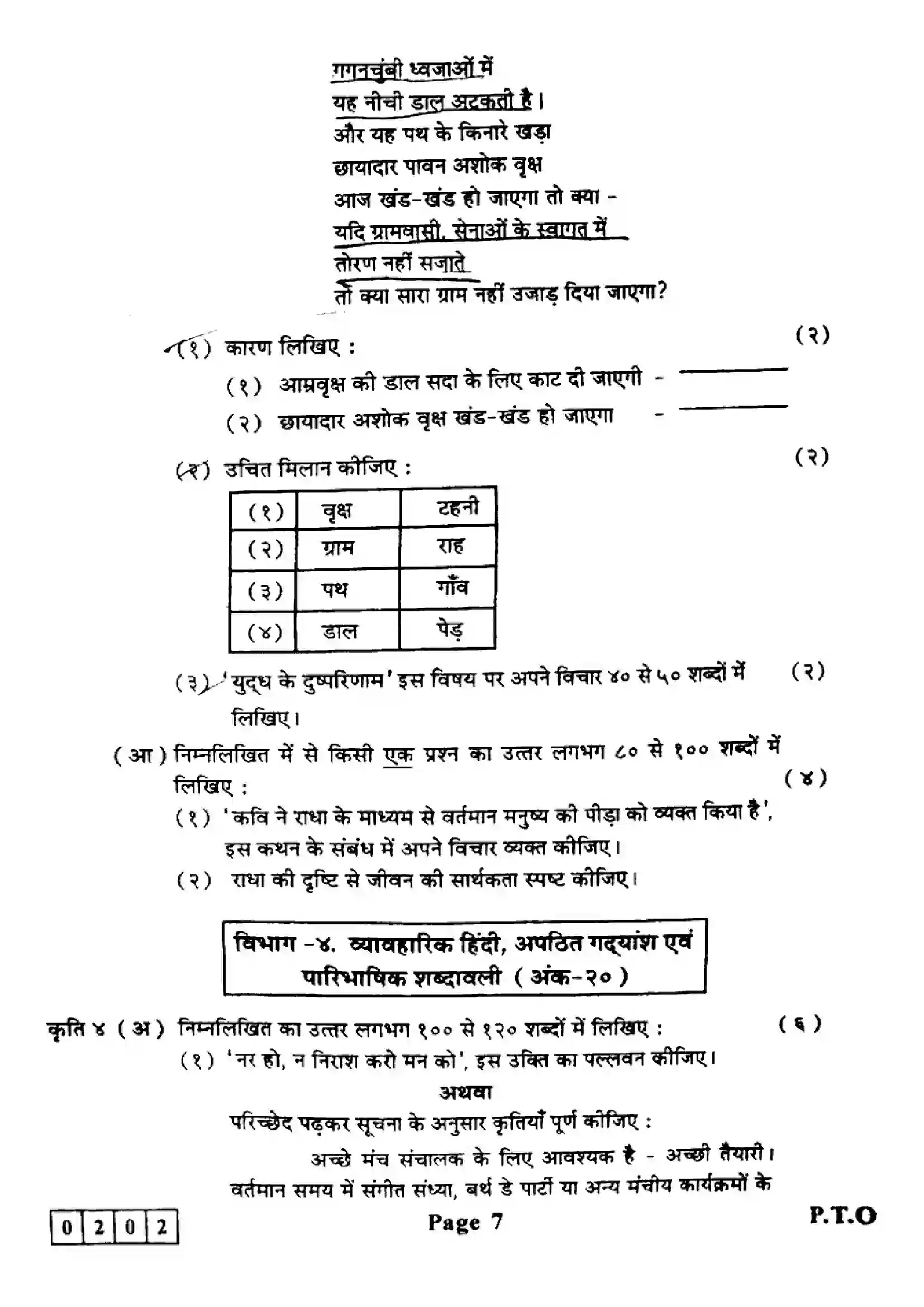 Maharashtra Board Class 12th 2023 Hindi Previous Year Paper 7
