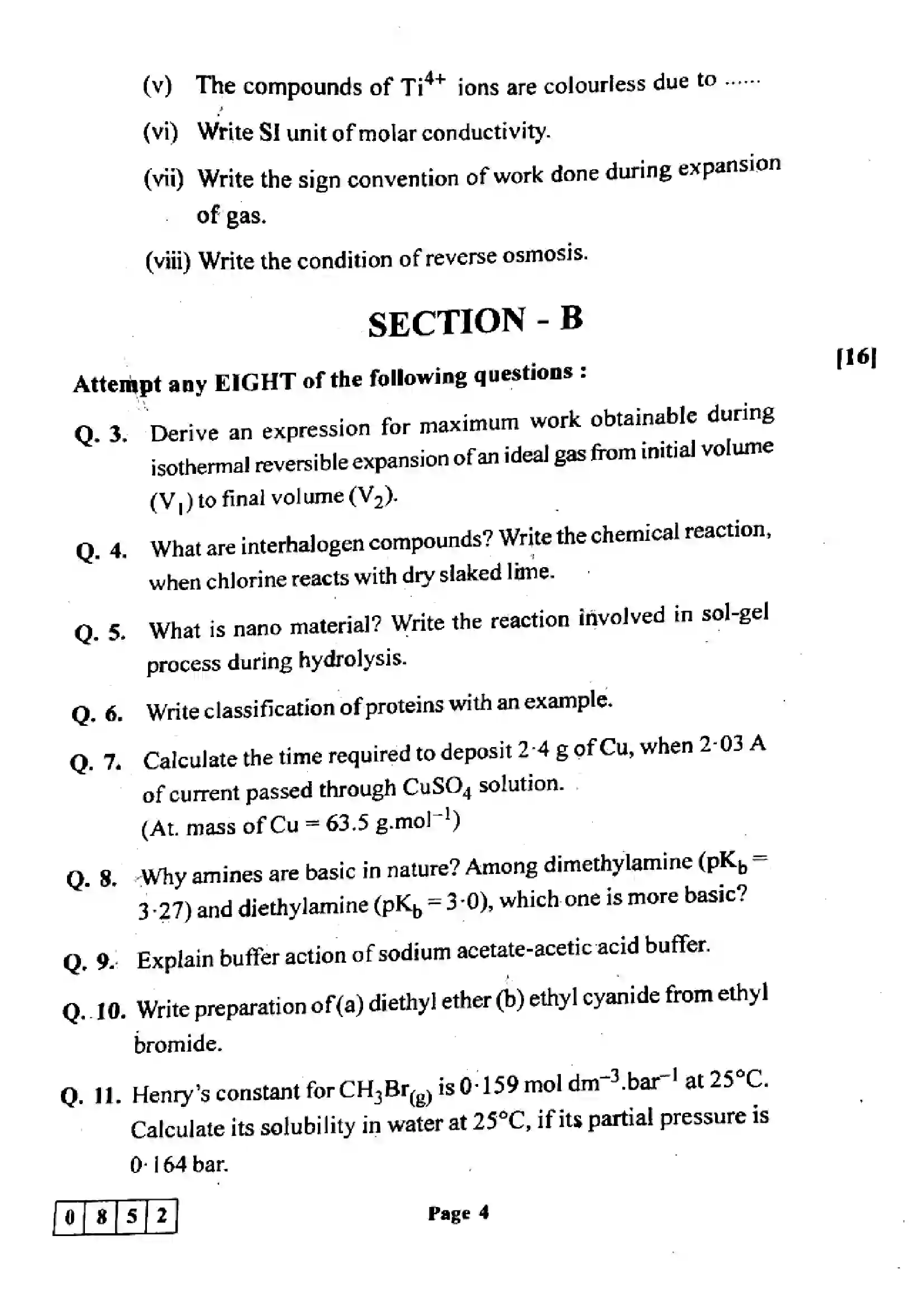 Maharashtra Board Class 12th 2024 Chemistry Previous Year Paper 4