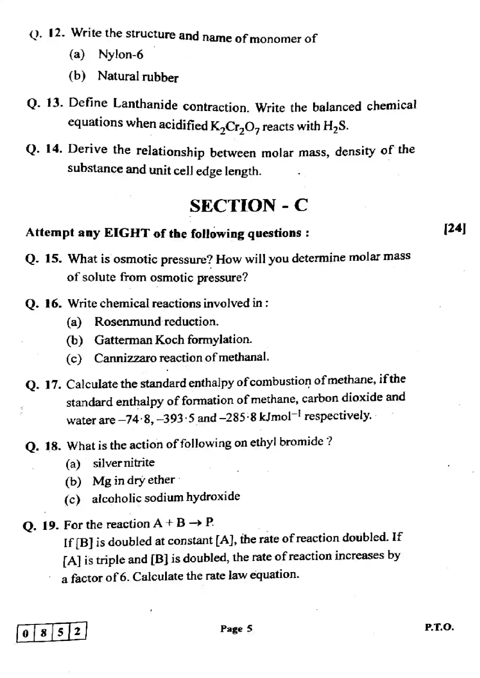 Maharashtra Board Class 12th 2024 Chemistry Previous Year Paper 5