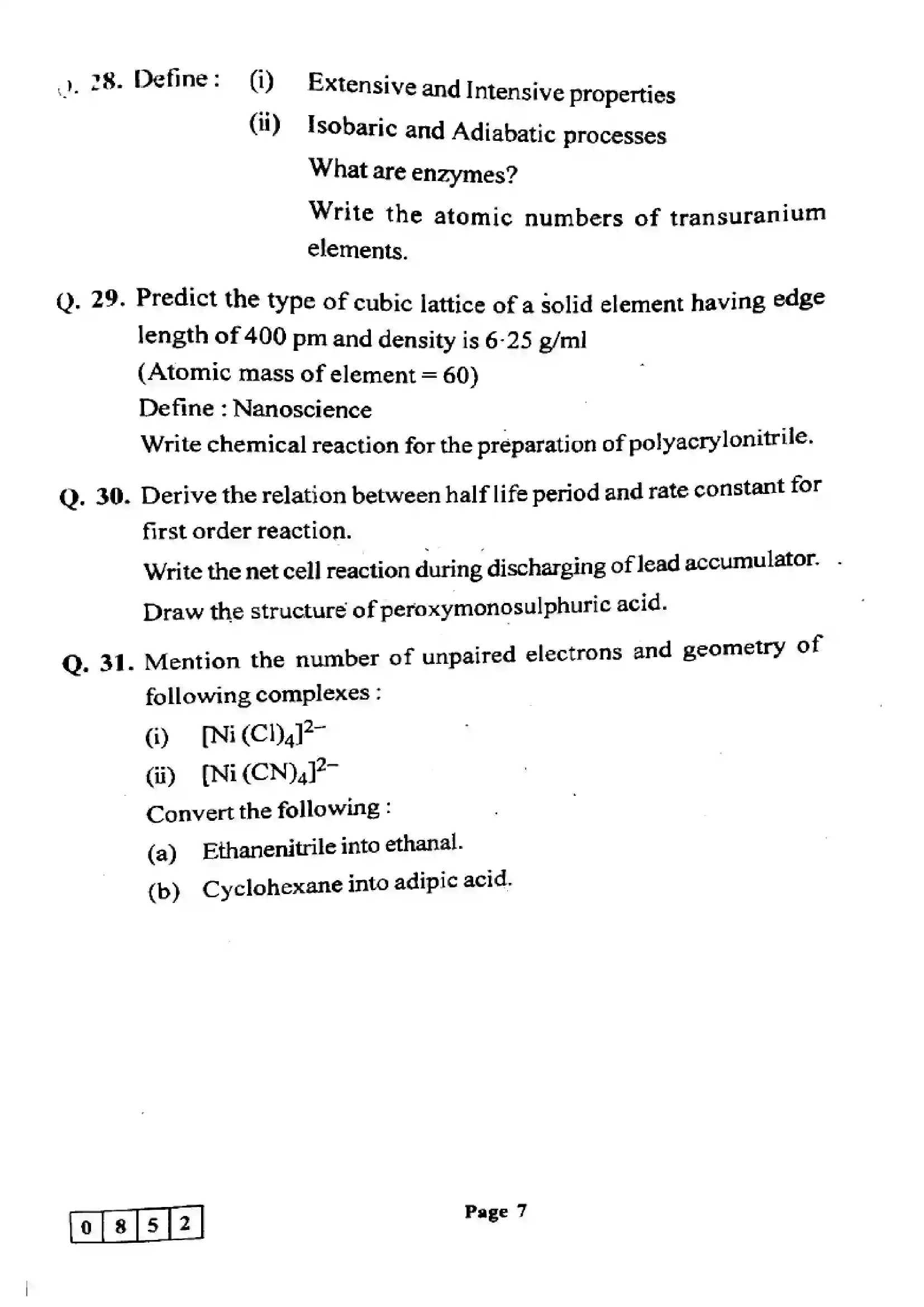 Maharashtra Board Class 12th 2024 Chemistry Previous Year Paper 7