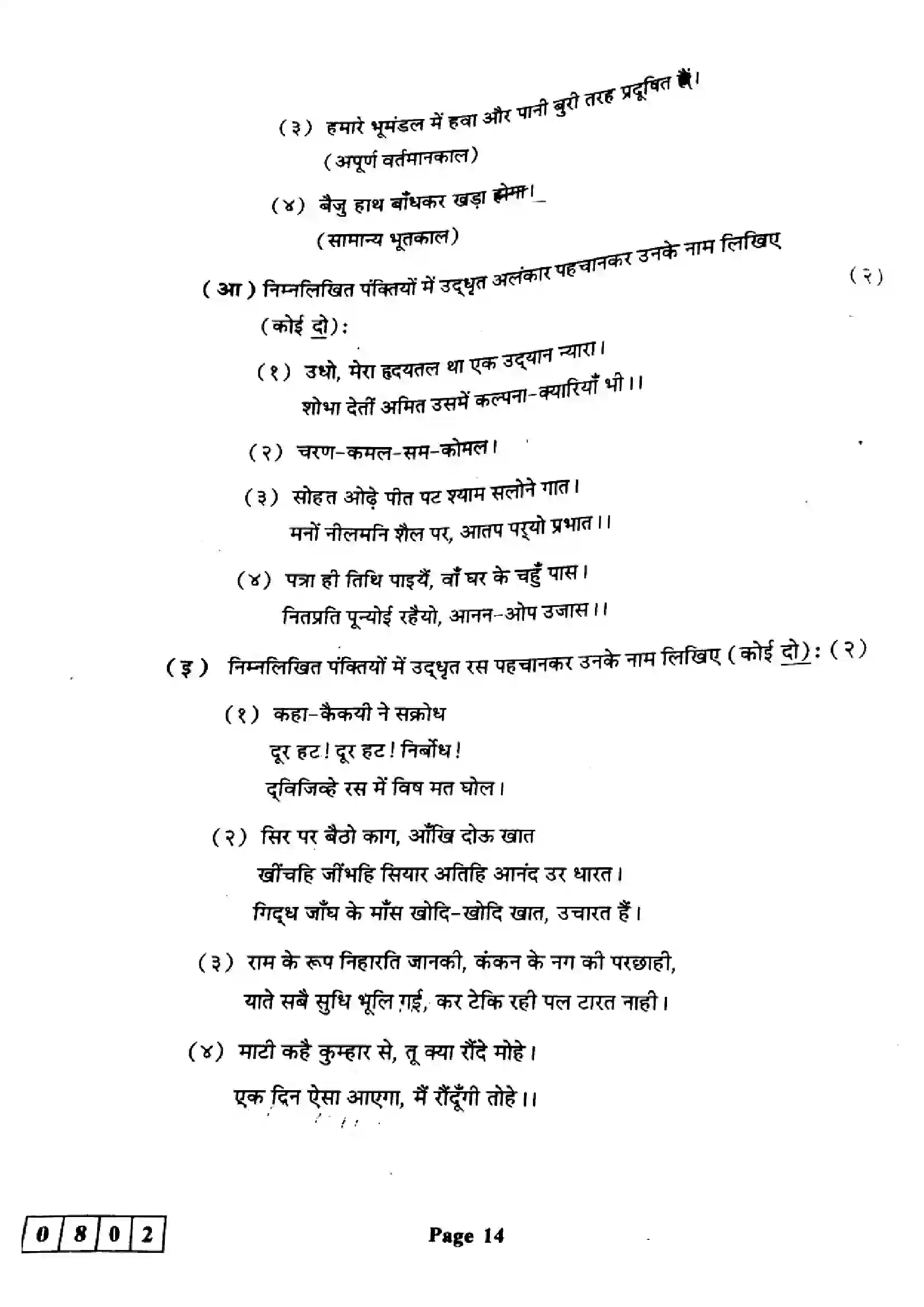 Maharashtra Board Class 12th 2024 Hindi Previous Year Paper 14