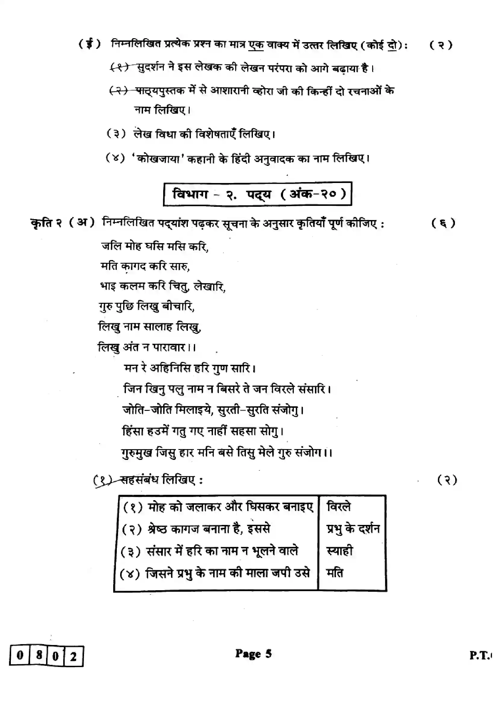 Maharashtra Board Class 12th 2024 Hindi Previous Year Paper 5