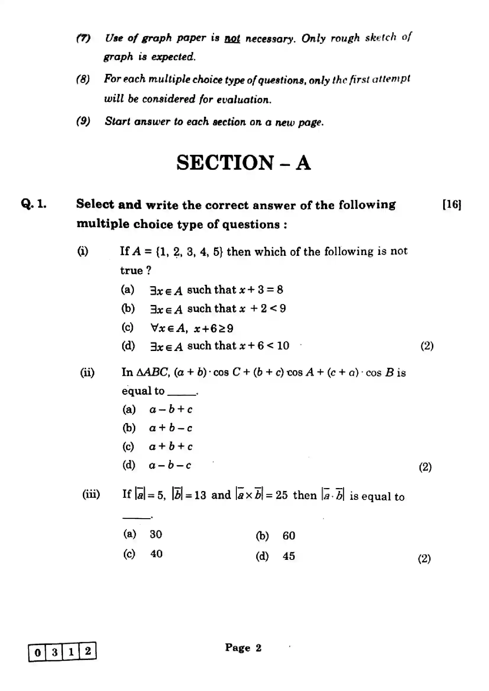 Maharashtra Board Class 12th 2025 Mathematics and Statistics - J-312 Previous Year Paper 2