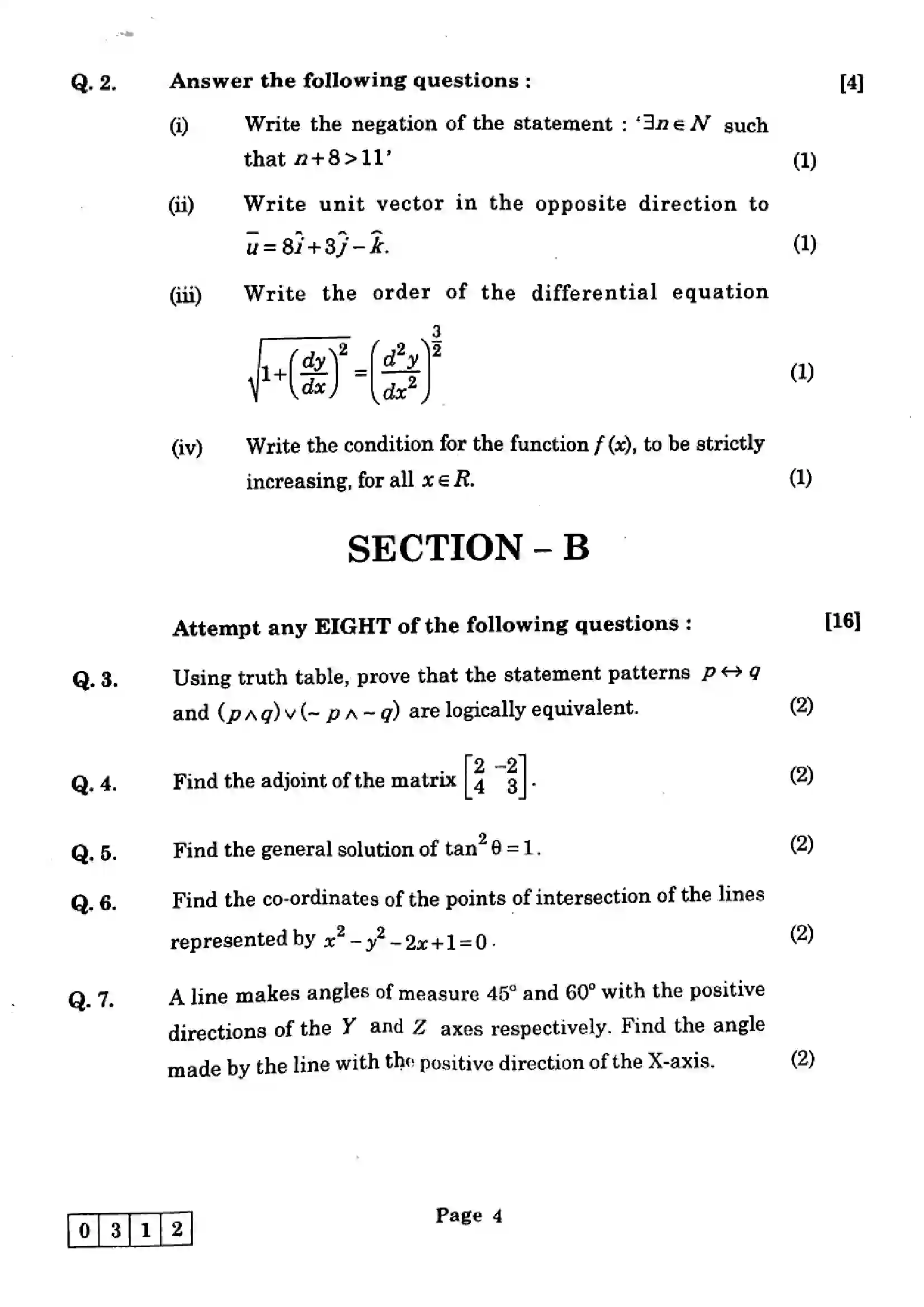 Maharashtra Board Class 12th 2025 Mathematics and Statistics - J-312 Previous Year Paper 4
