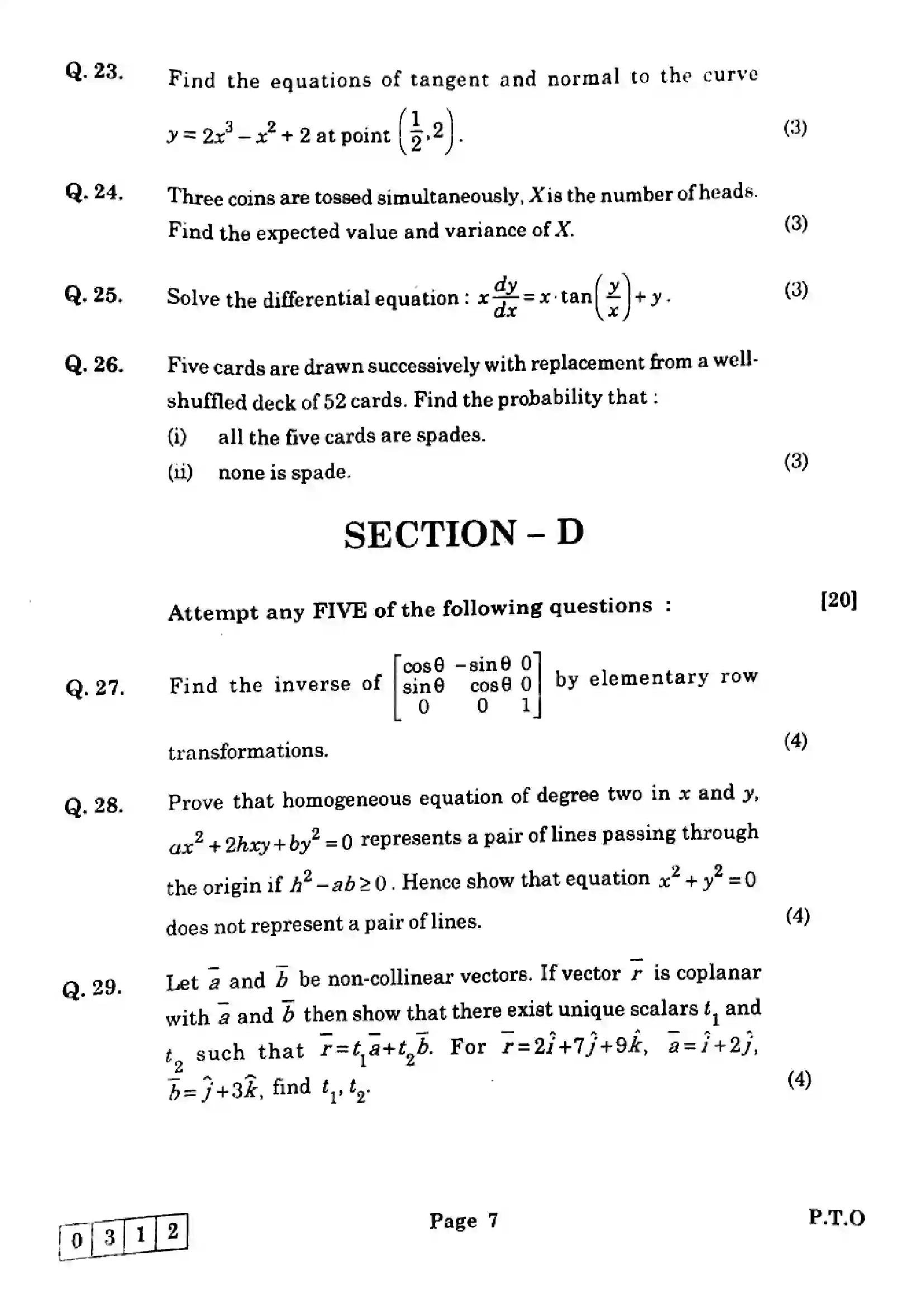 Maharashtra Board Class 12th 2025 Mathematics and Statistics - J-312 Previous Year Paper 7