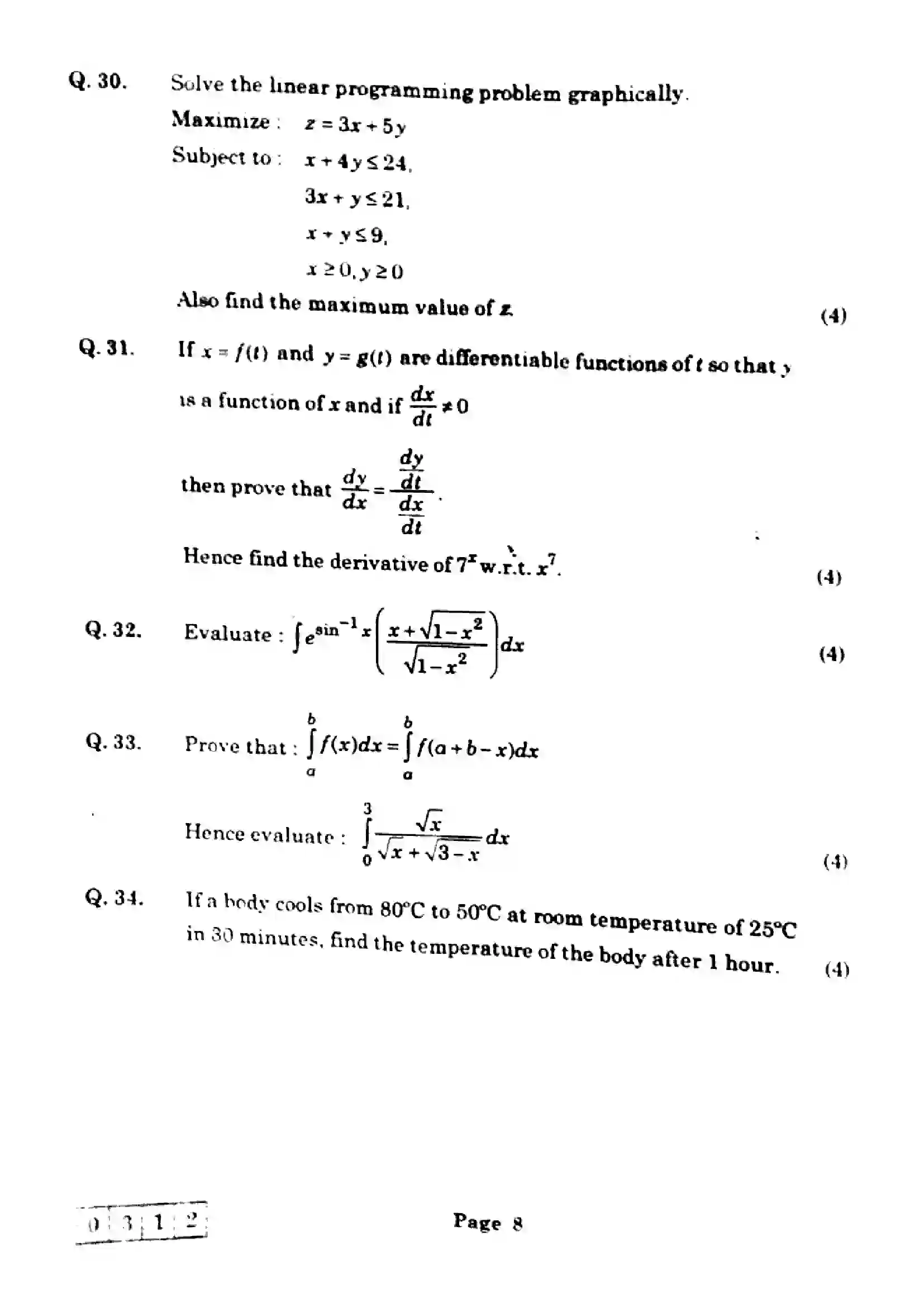 Maharashtra Board Class 12th 2025 Mathematics and Statistics - J-312 Previous Year Paper 8