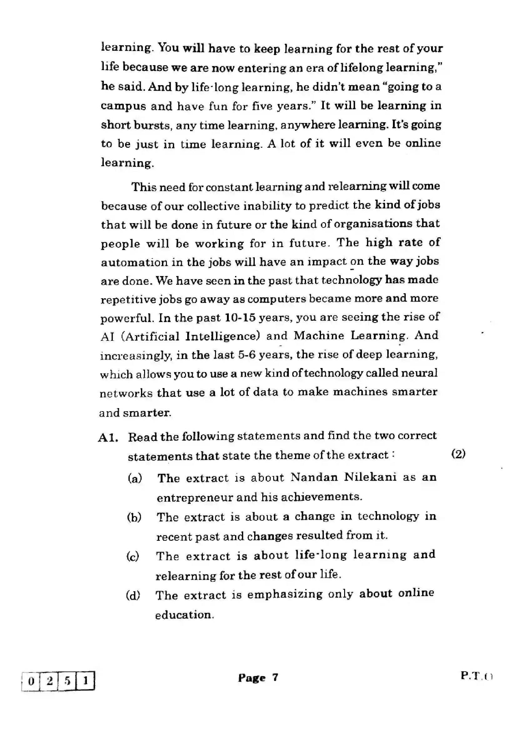Maharashtra Board Class 12th 2025 English - J-251 Previous Year Paper 7
