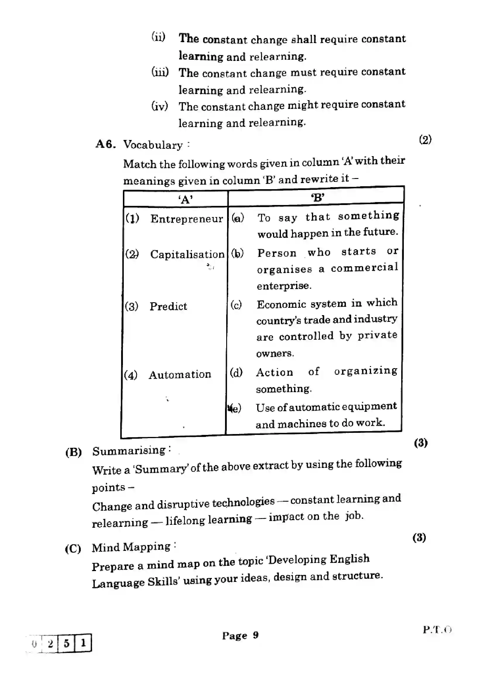 Maharashtra Board Class 12th 2025 English - J-251 Previous Year Paper 9