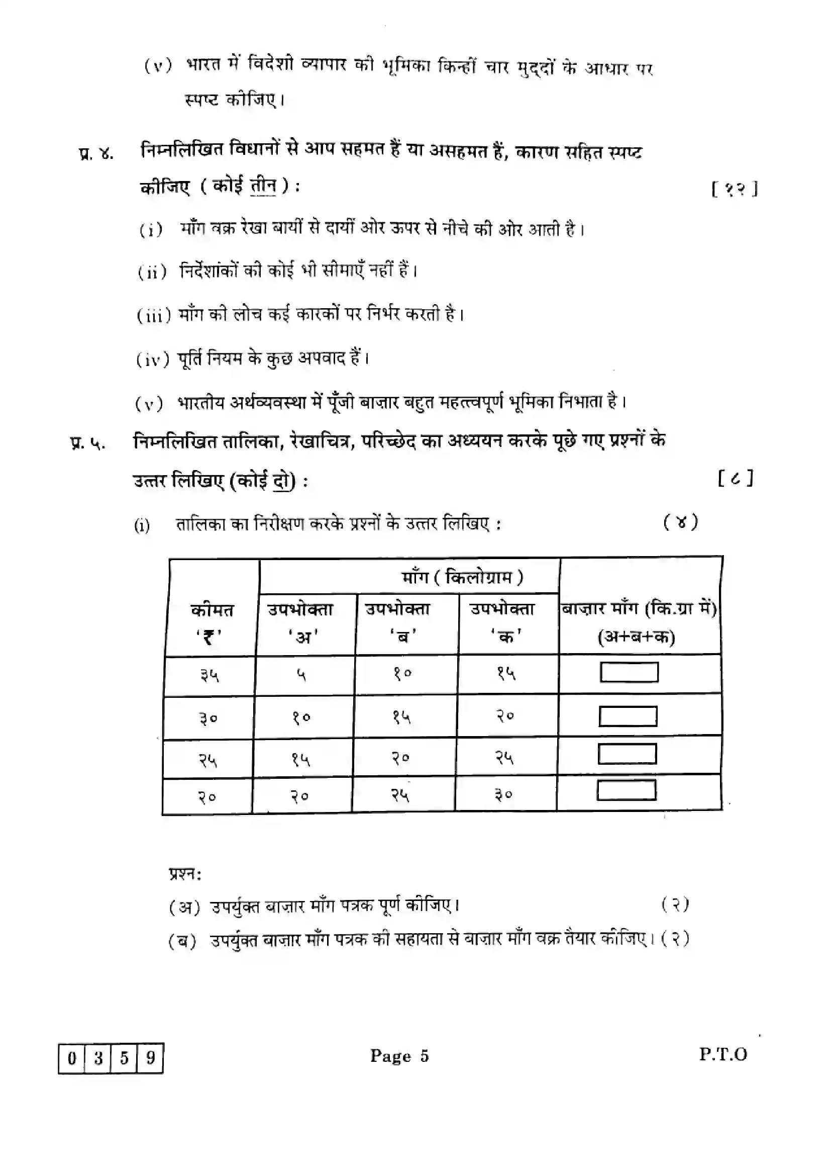 Maharashtra Board Class 12th 2025 Economics - J-359 Previous Year Paper 5