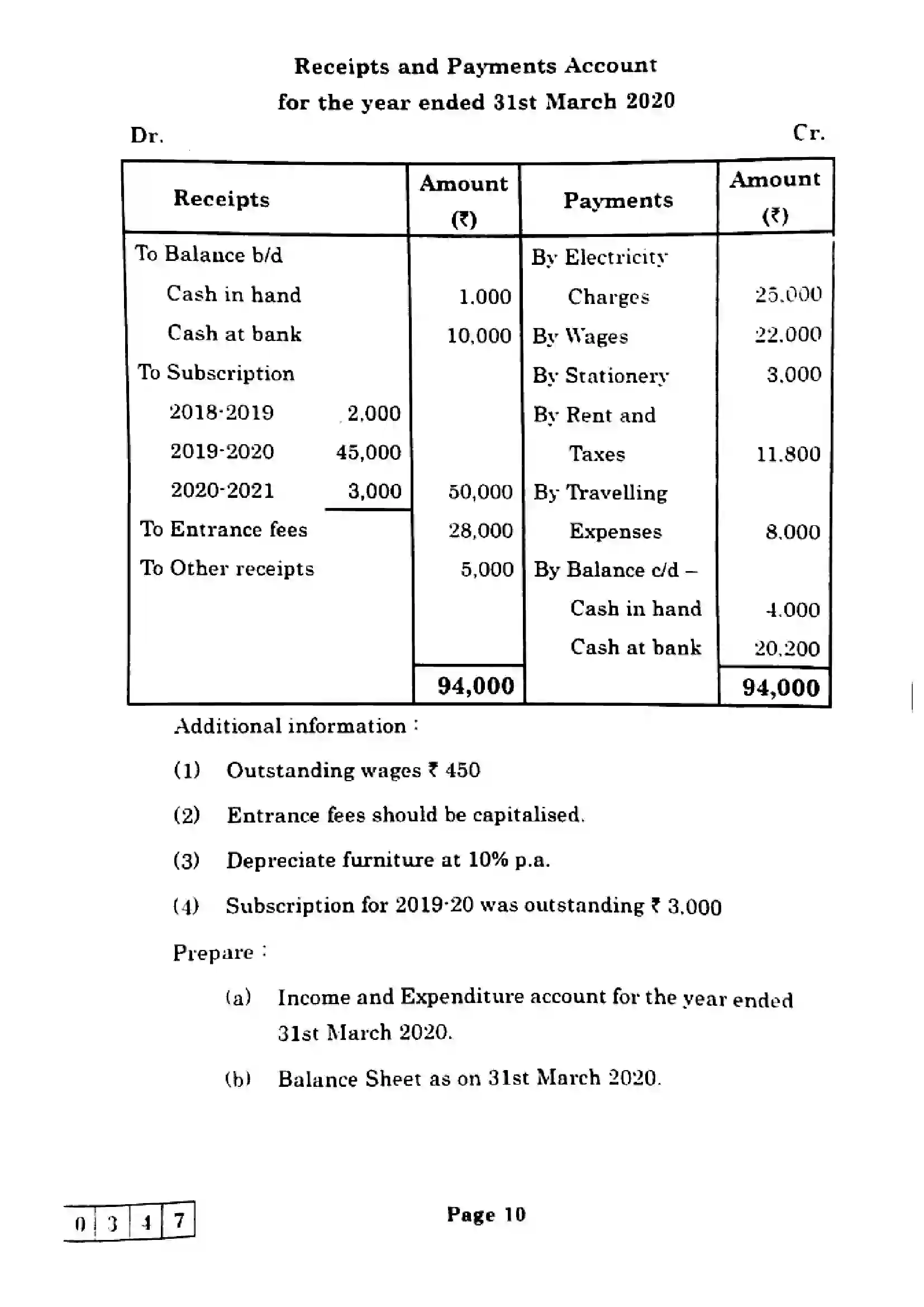 Maharashtra Board Class 12th 2025 Book Keeping and Accountancy - J-347 Previous Year Paper 10