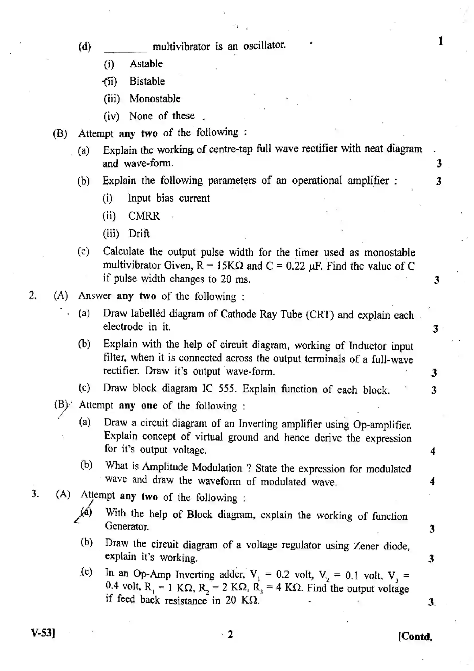 Maharashtra Board Class 12th 2025 Electronics (C-2) - V-53 - (Paper-1) Previous Year Paper 2