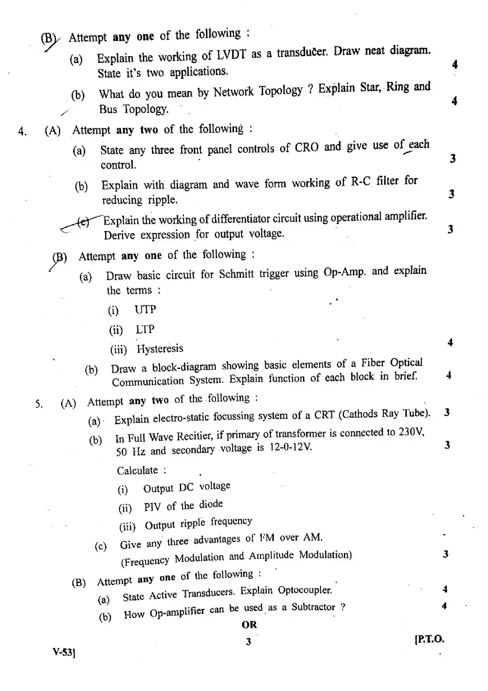 Maharashtra Board Class 12th 2025 Electronics (C-2) - V-53 - (Paper-1) Previous Year Paper 3