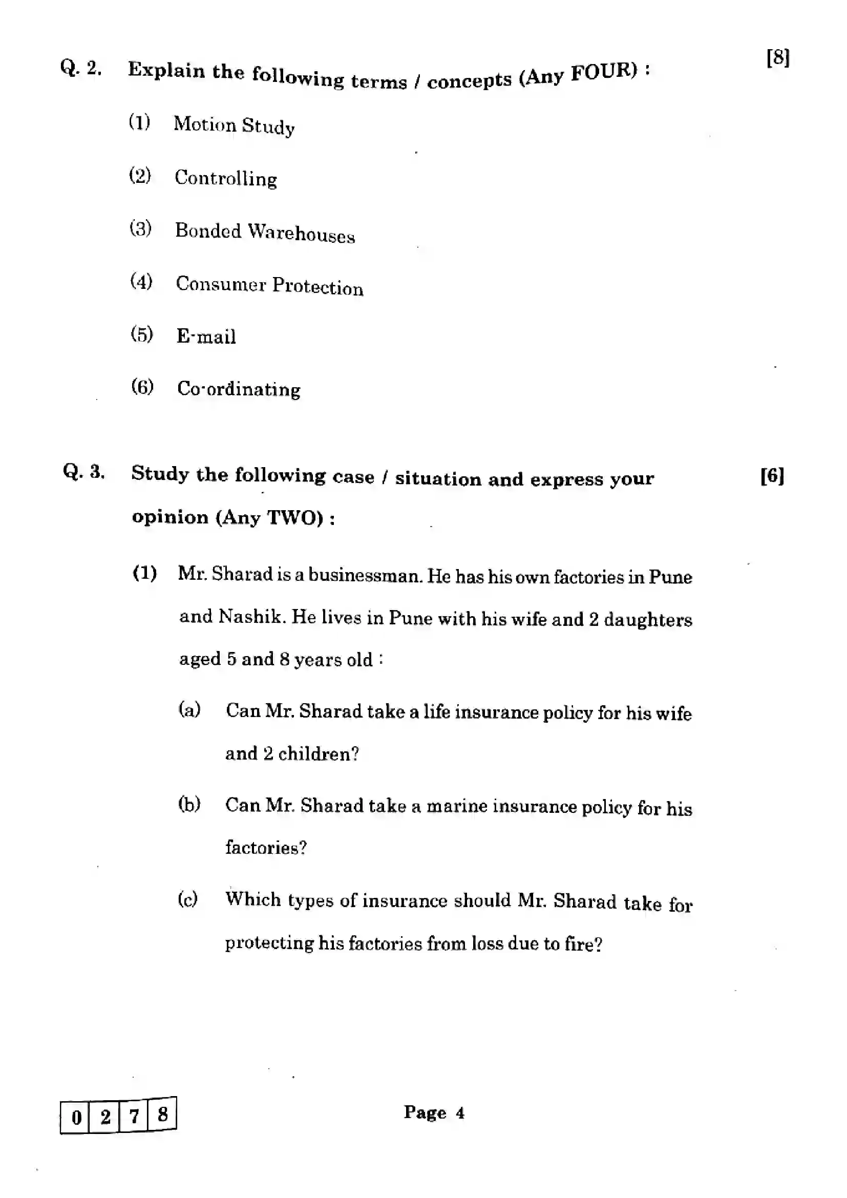 Maharashtra Board Class 12th 2025 Organisation of Commerce and Management - J-278 Previous Year Paper 4