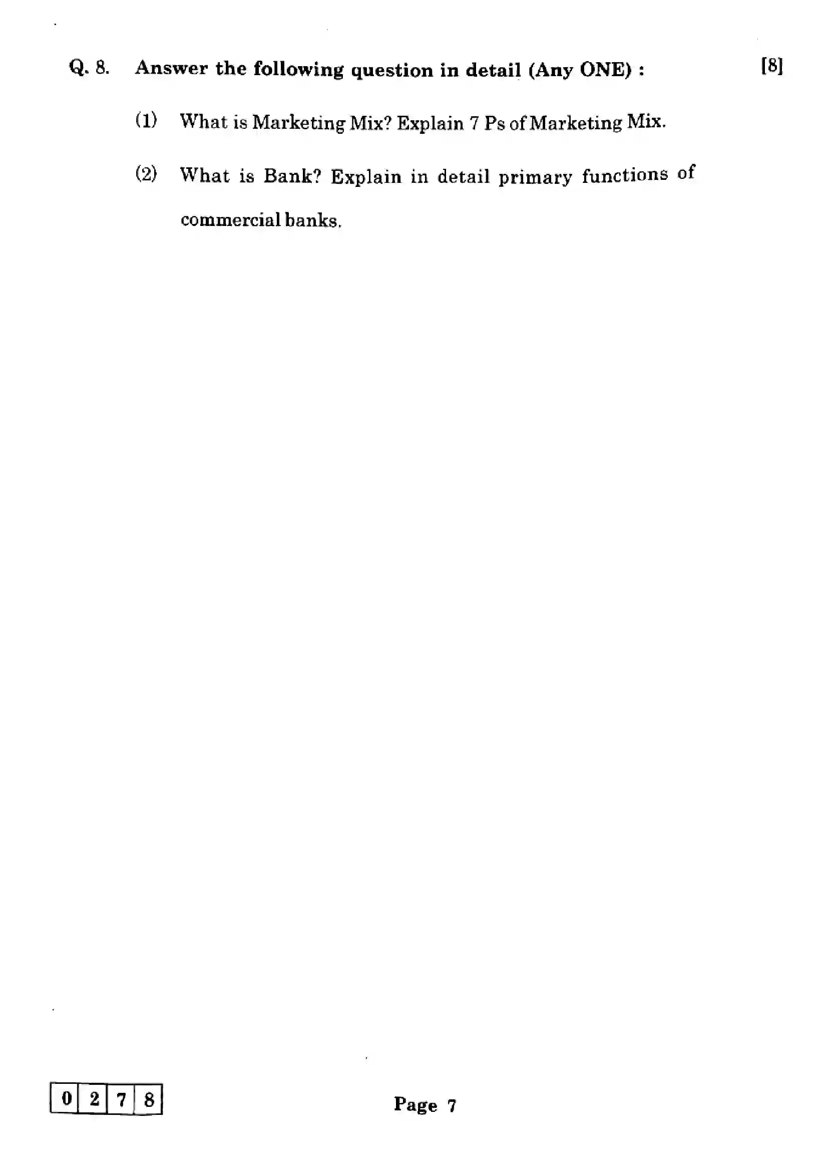 Maharashtra Board Class 12th 2025 Organisation of Commerce and Management - J-278 Previous Year Paper 7