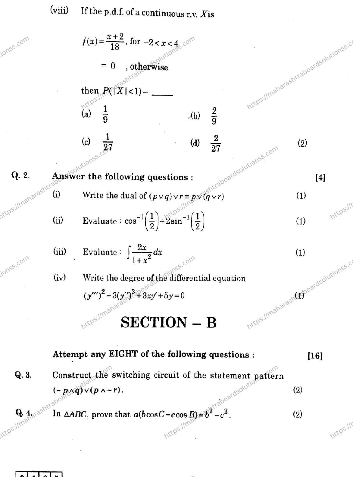 Maharashtra Board Class 12th 2026 MATHEMATICS AND STATISTICS 40 J 165 Previous Year Paper 4