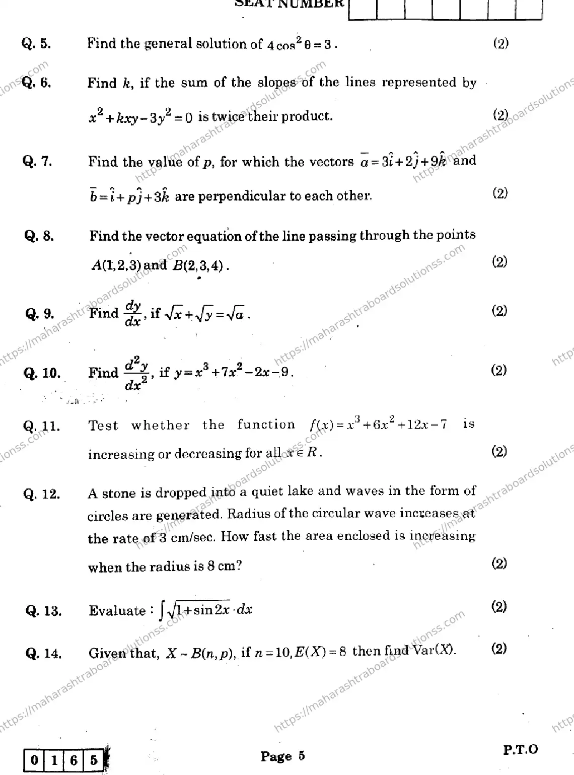 Maharashtra Board Class 12th 2026 MATHEMATICS AND STATISTICS 40 J 165 Previous Year Paper 5
