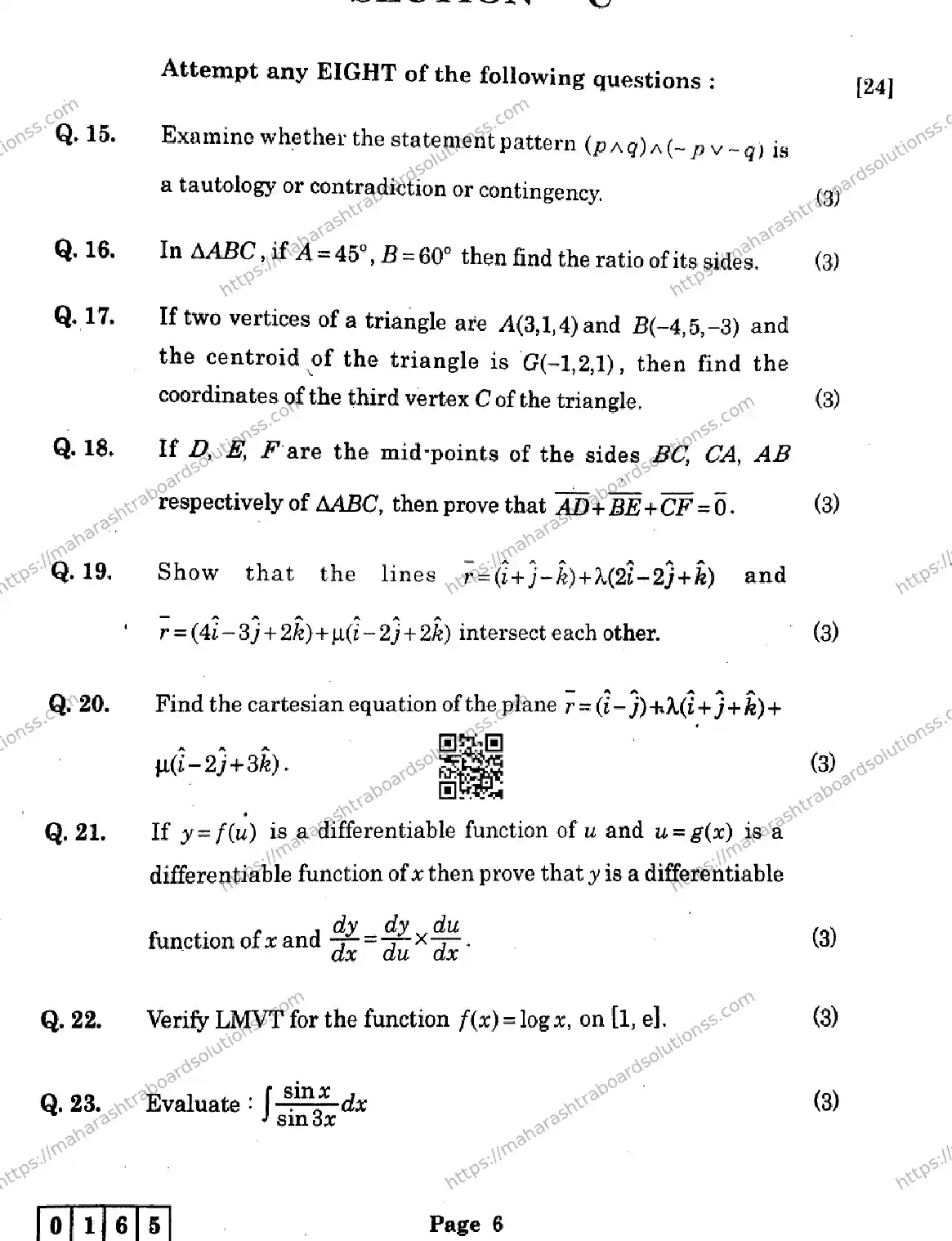 Maharashtra Board Class 12th 2026 MATHEMATICS AND STATISTICS 40 J 165 Previous Year Paper 6