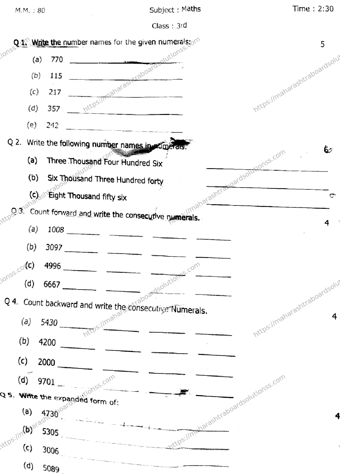 Maharashtra Board Class 3rd 2026 QUARTERLY MATHEMATICS 281025 Previous Year Paper 1
