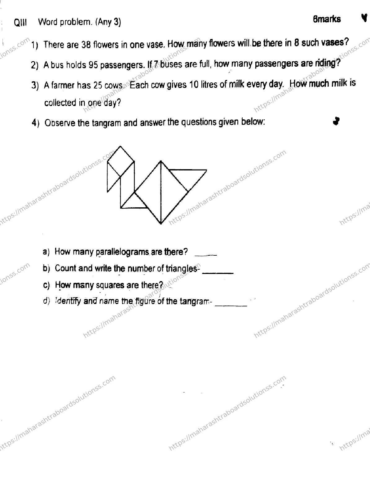 Maharashtra Board Class 3rd 2026 SECOND UNIT TEST MATHEMATICS 140126 JAN Previous Year Paper 2