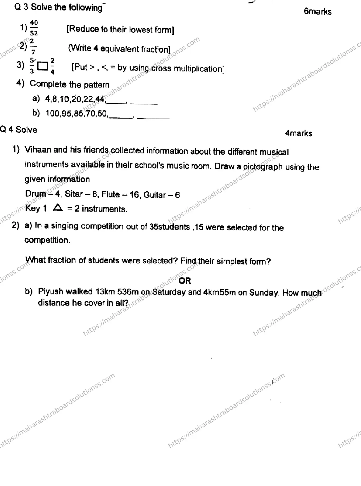 Maharashtra Board Class 4th 2026 SECOND UNIT TEST MATHEMATICS 140126 JAN Previous Year Paper 2