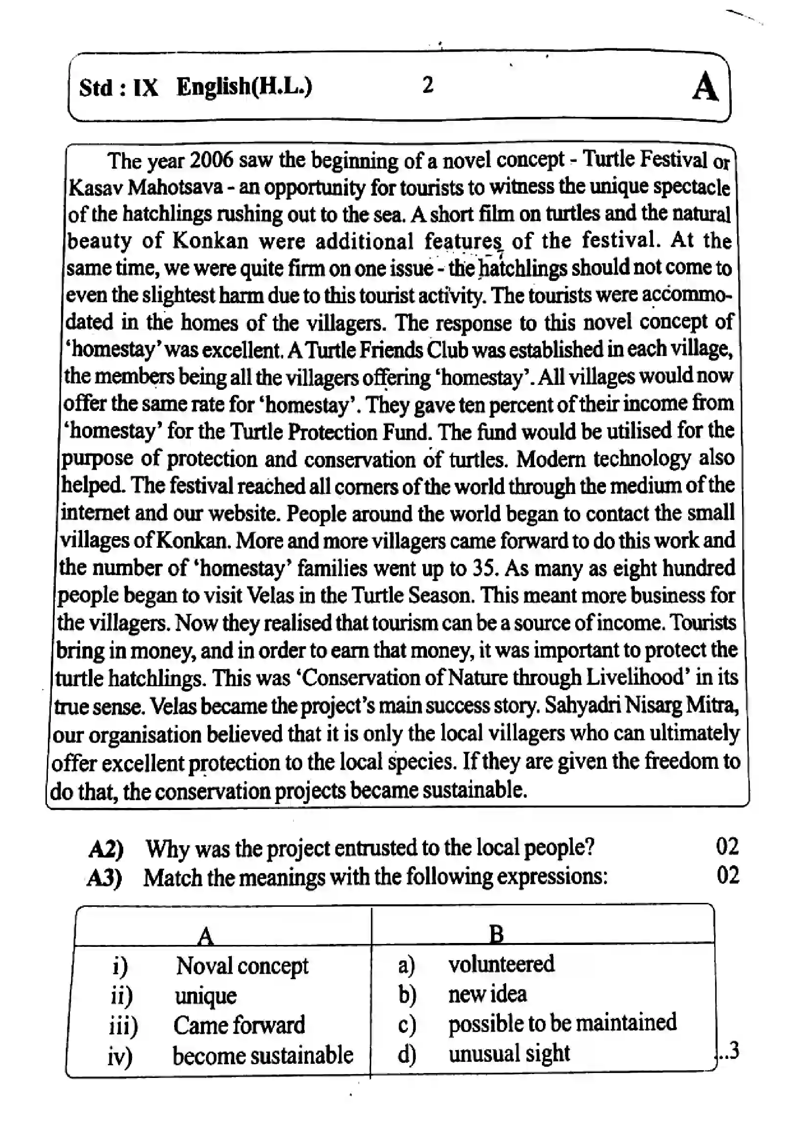 Maharashtra Board Class 9th 2023 English - 181123 - (Set-A) - 2023 Previous Year Paper 2