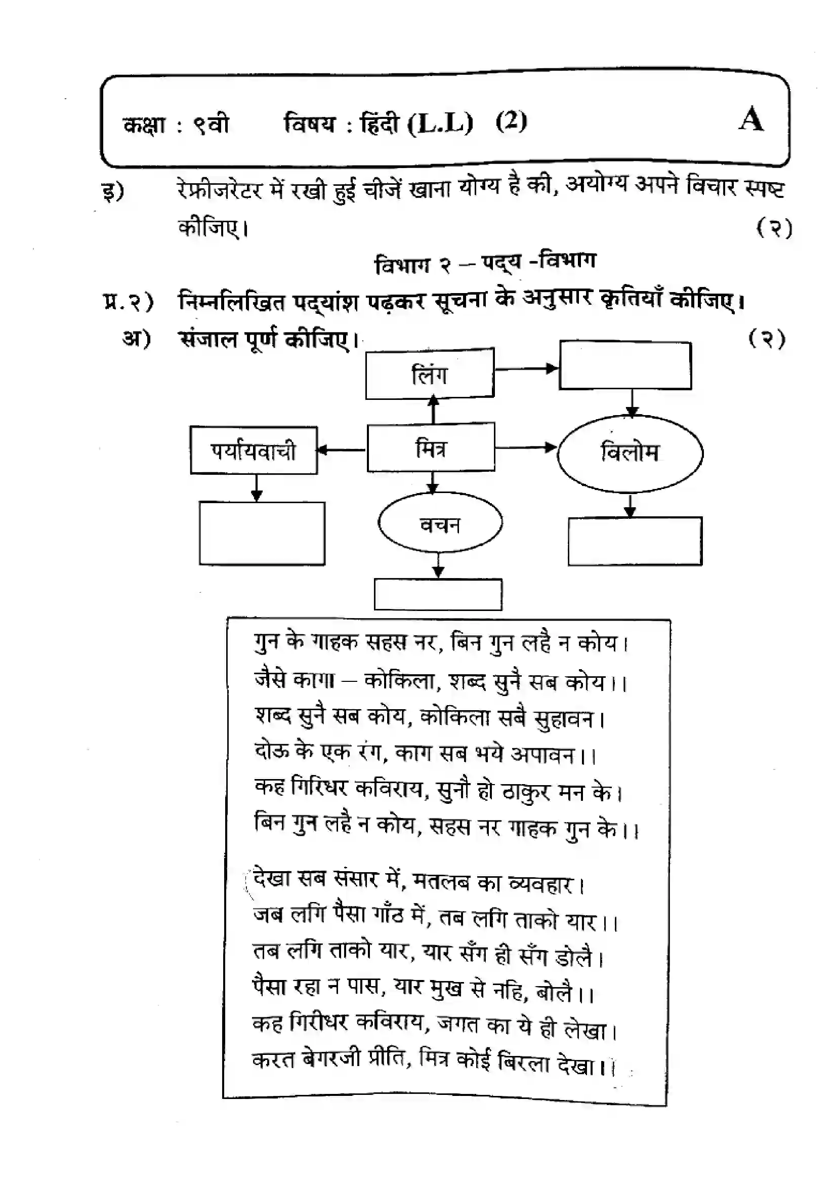 Maharashtra Board Class 9th 2024 Hindi Previous Year Paper 2