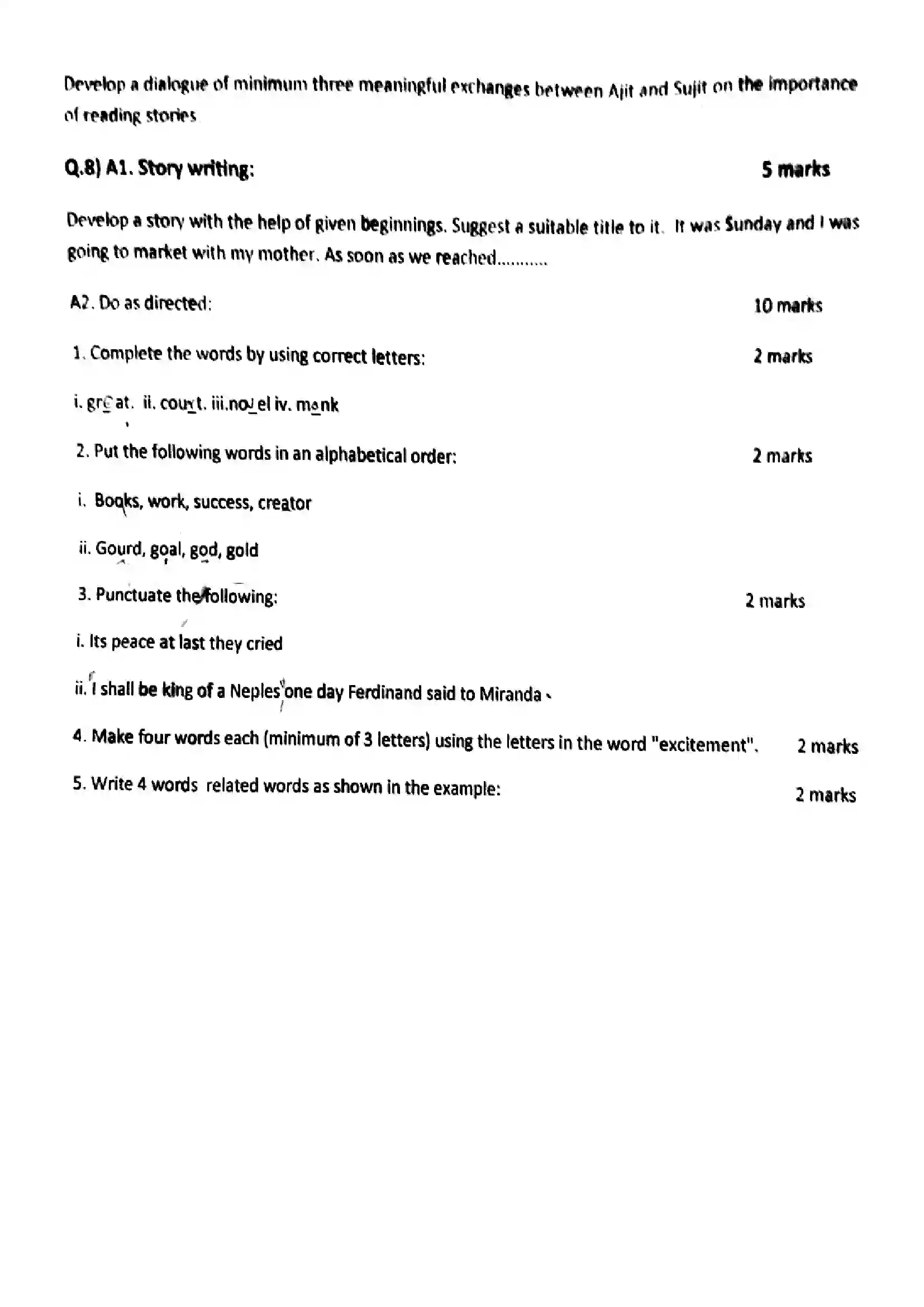 Maharashtra Board Class 9th 2025 English - (Term-2) Previous Year Paper 6