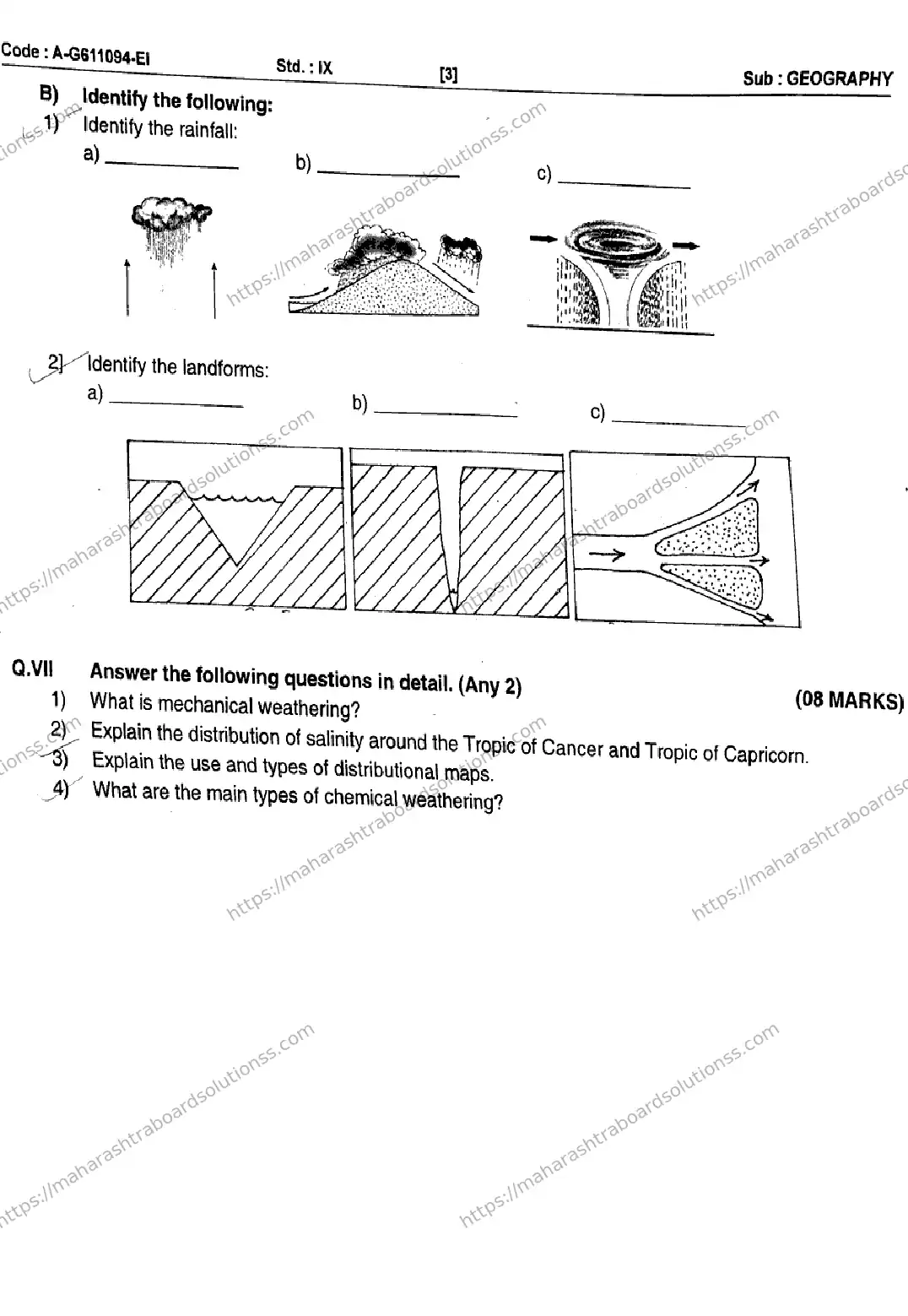 Maharashtra Board Class 9th 2026 1 SEM GEOGRAPHY SET 1 A G611094 EI 080126 Previous Year Paper 3