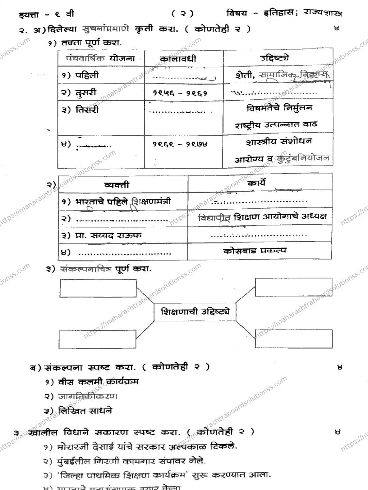 Maharashtra Board Class 9th 2026 1 SEM HISTORY POLITICAL SCIENCE 281025 Previous Year Paper 2