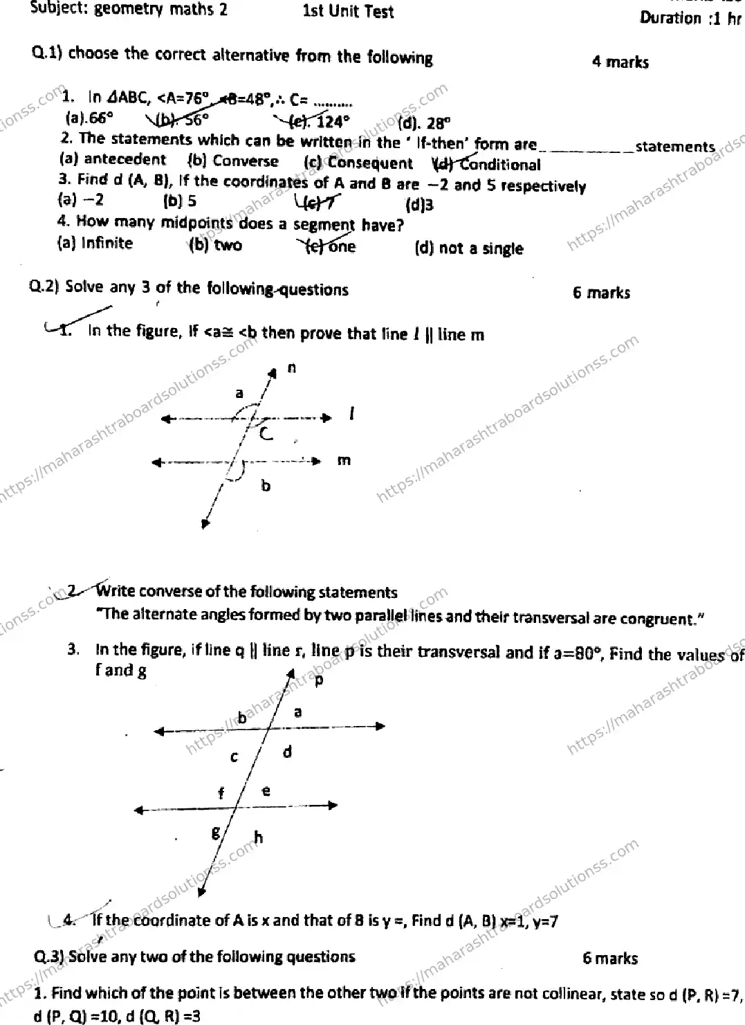 Maharashtra Board Class 9th 2026 FIRST UNIT TEST GEOMETRY MATHEMATICS 2 080126 Previous Year Paper 1