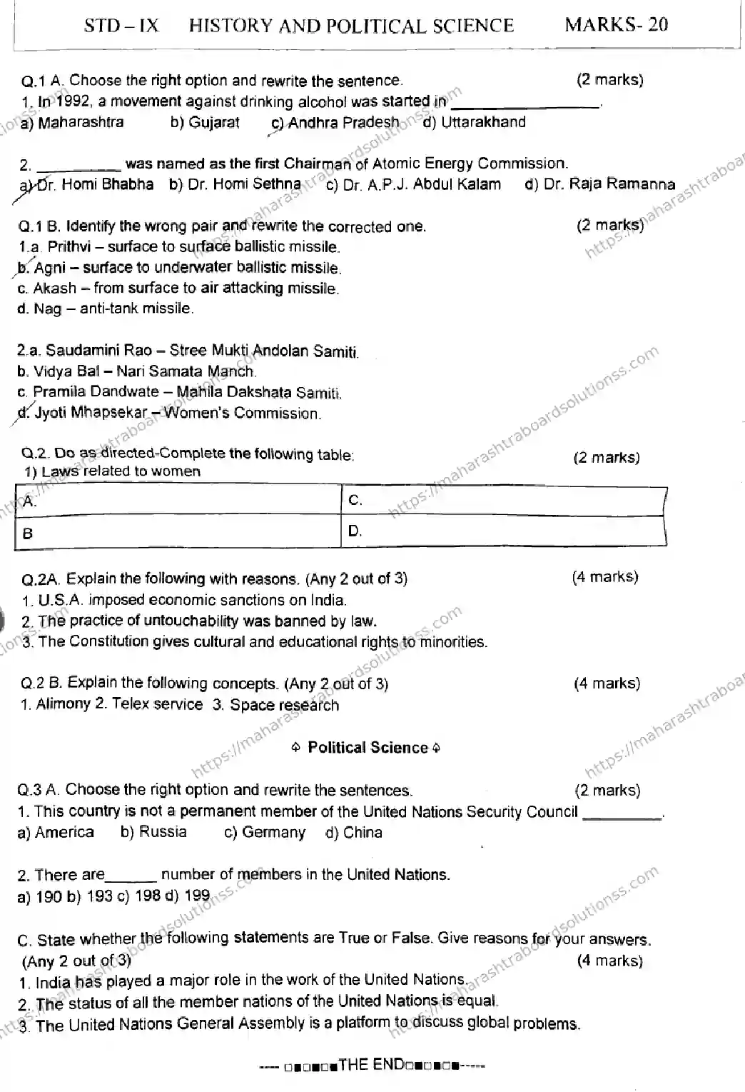 Maharashtra Board Class 9th 2026 SECOND UNIT TEST HISTORY AND POLITICAL SCIENCE 080126 Previous Year Paper 1