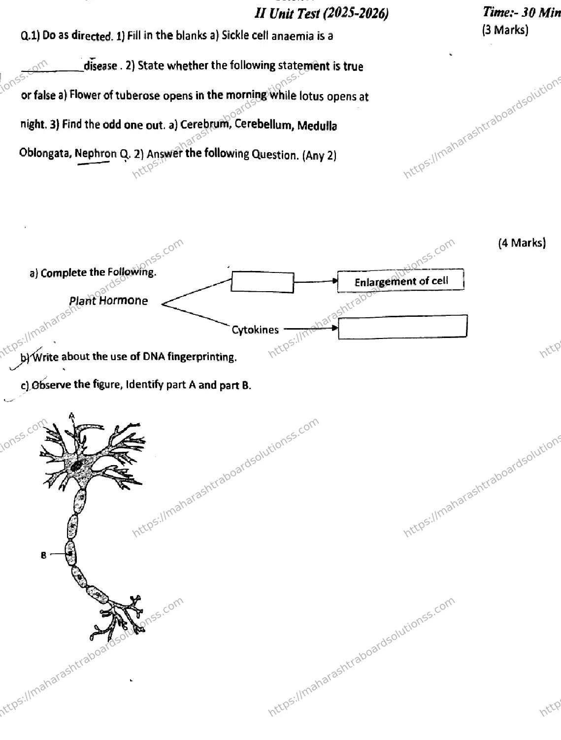 Maharashtra Board Class 9th 2026 SECOND UNIT TEST SCIENCE 2 080126 Previous Year Paper 1