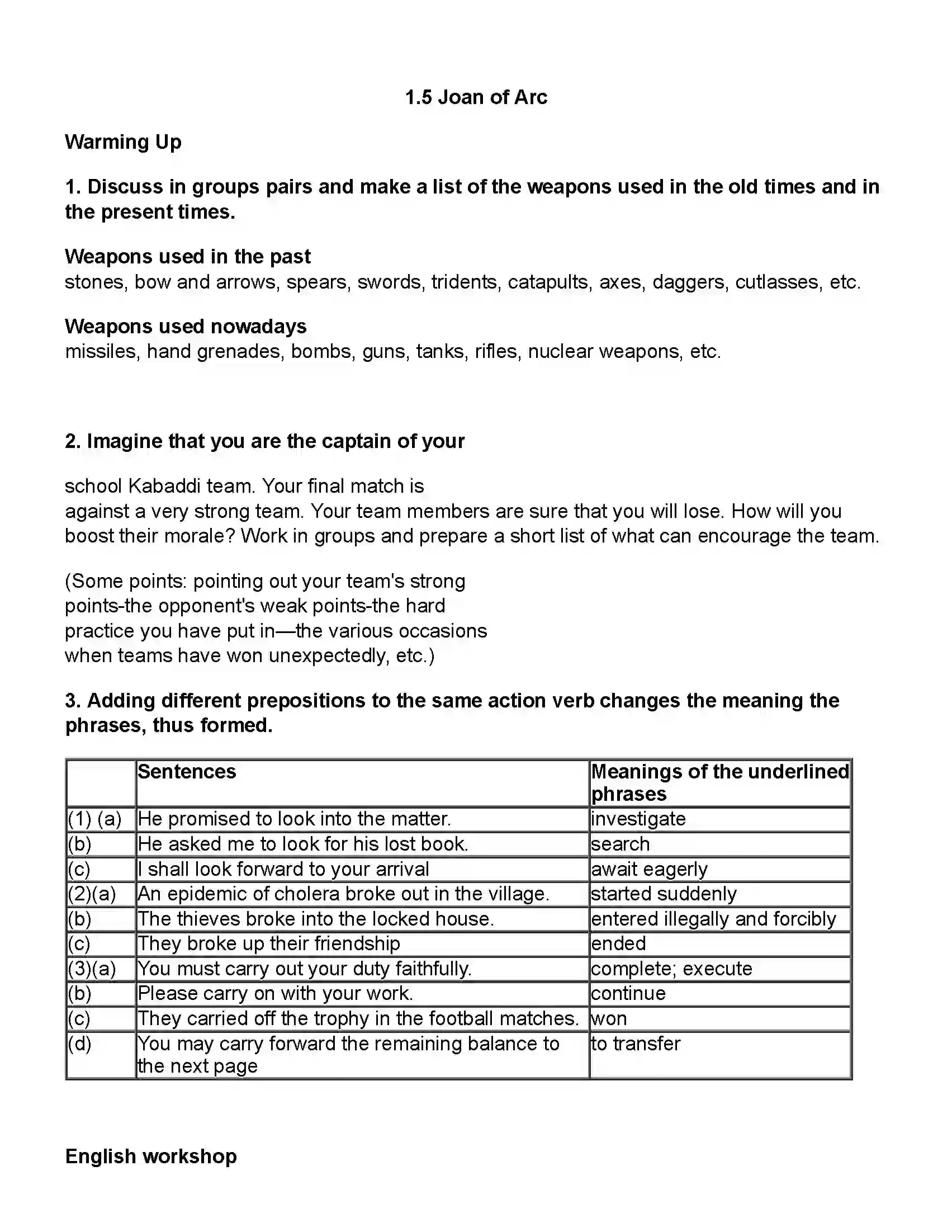 Maharashtra Board Class 10th English (Chapters Notes) Joan of Arc Revision Note 1
