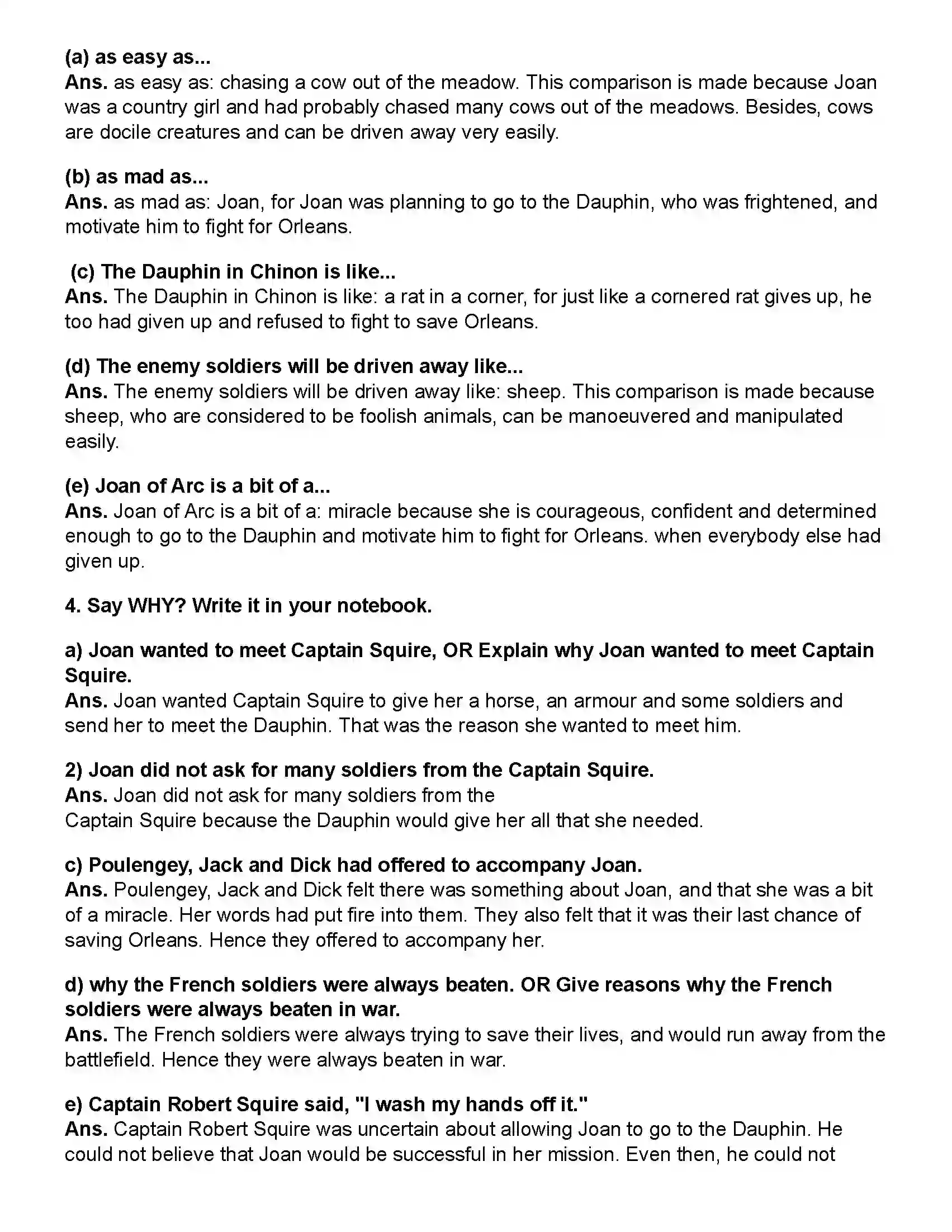 Maharashtra Board Class 10th English (Chapters Notes) Joan of Arc Revision Note 3