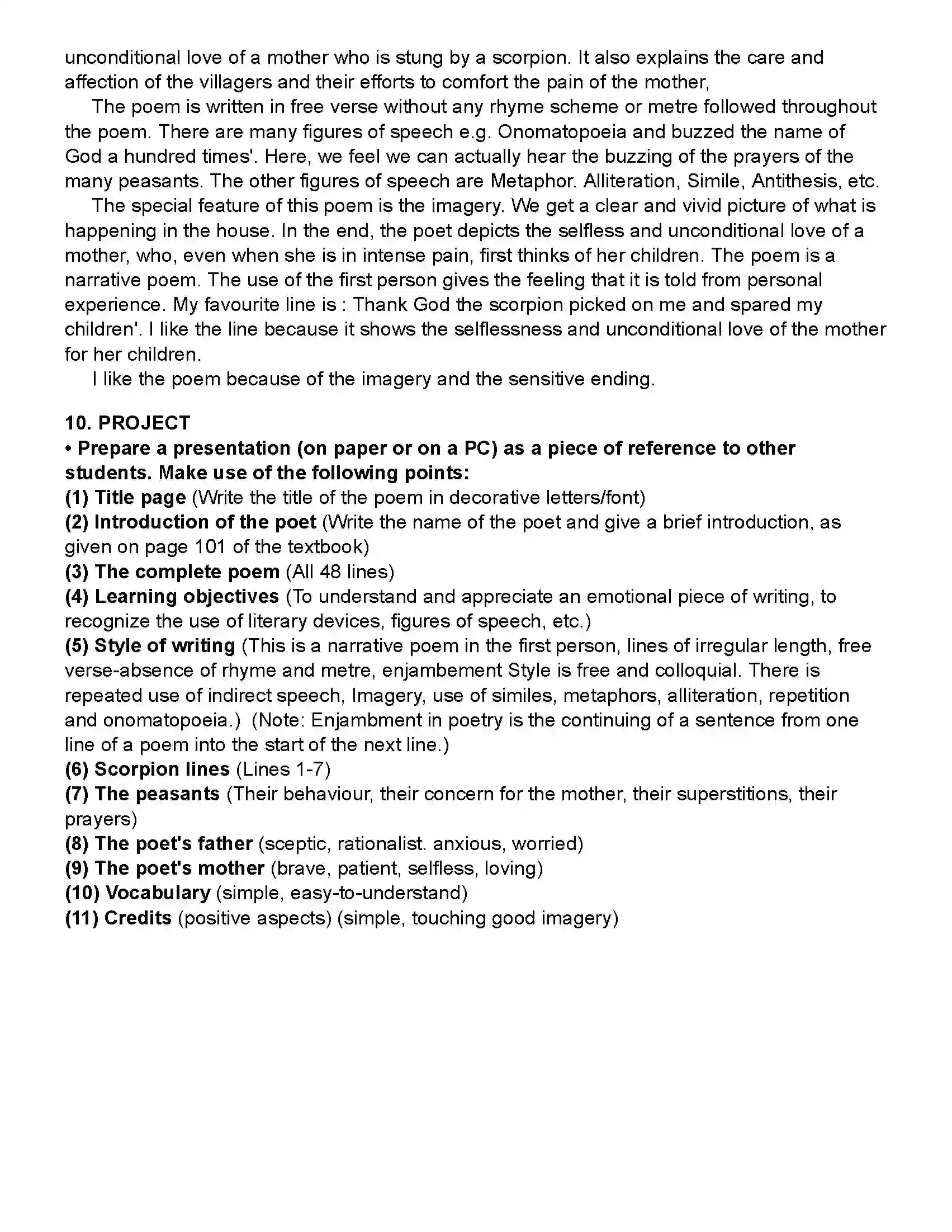 Maharashtra Board Class 10th English (Chapters Notes) Night of the Scorpion Revision Note 6