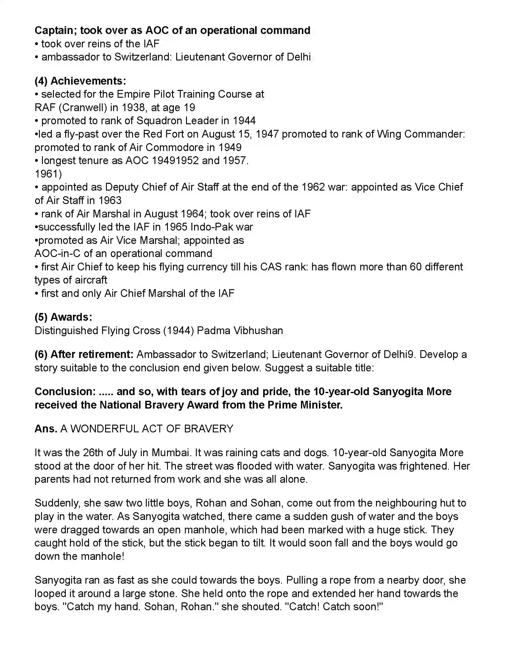 Maharashtra Board Class 10th English (Chapters Notes) On Wings of Courage Revision Note 6