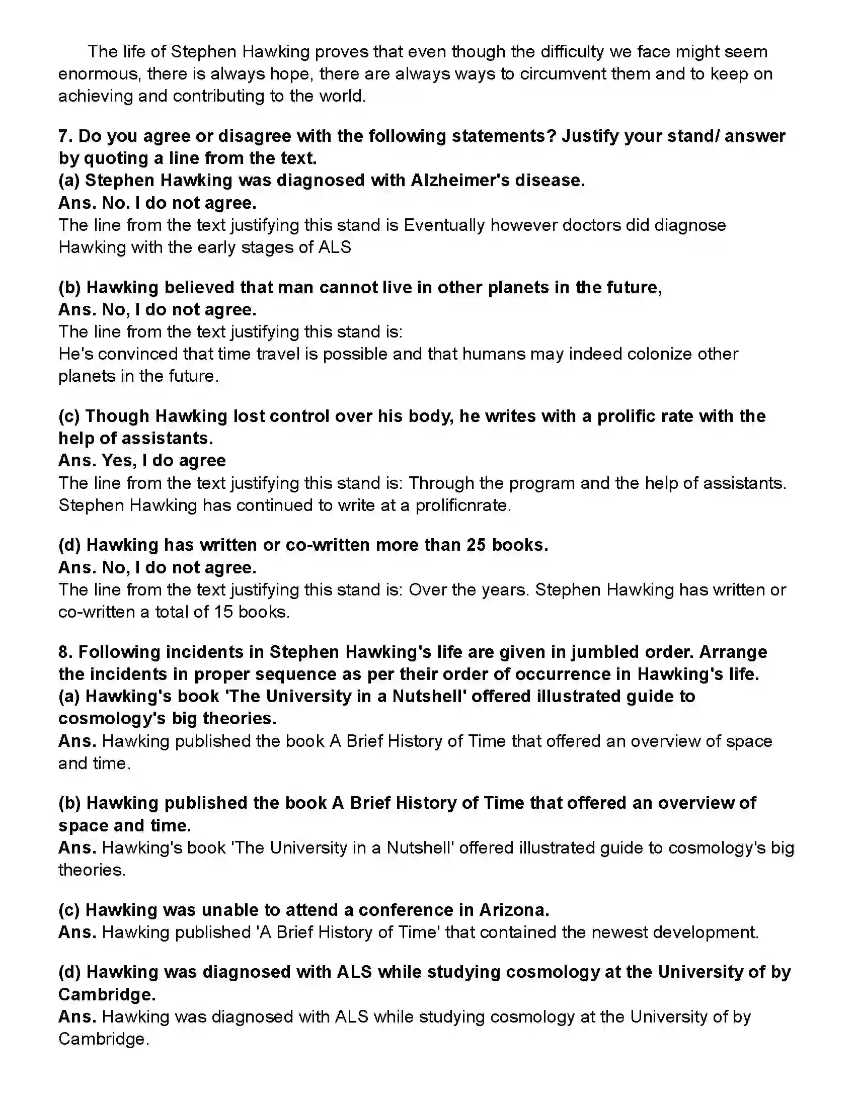 Maharashtra Board Class 10th English (Chapters Notes) Stephen Hawking. Revision Note 6