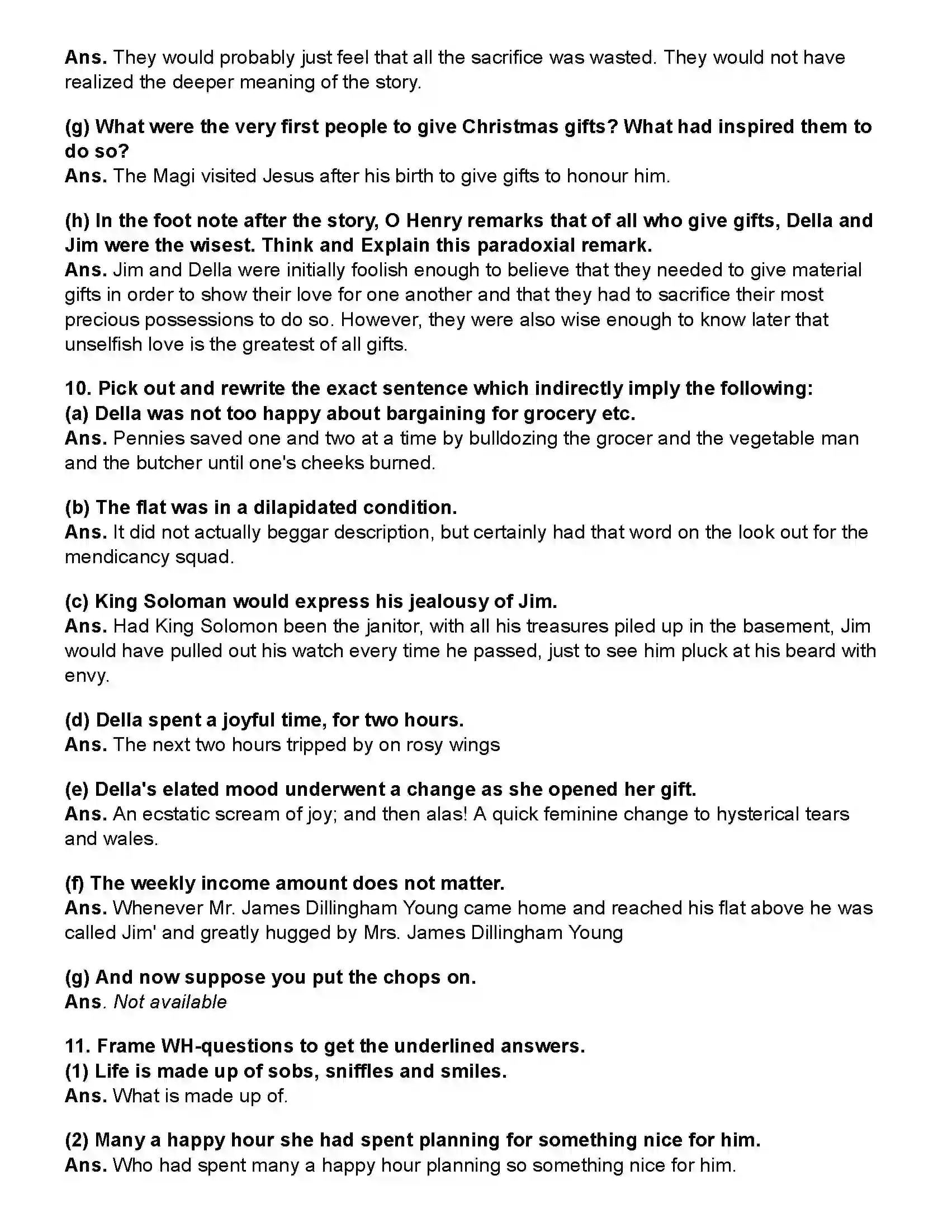 Maharashtra Board Class 10th English (Chapters Notes) The Gift of Magi Revision Note 6