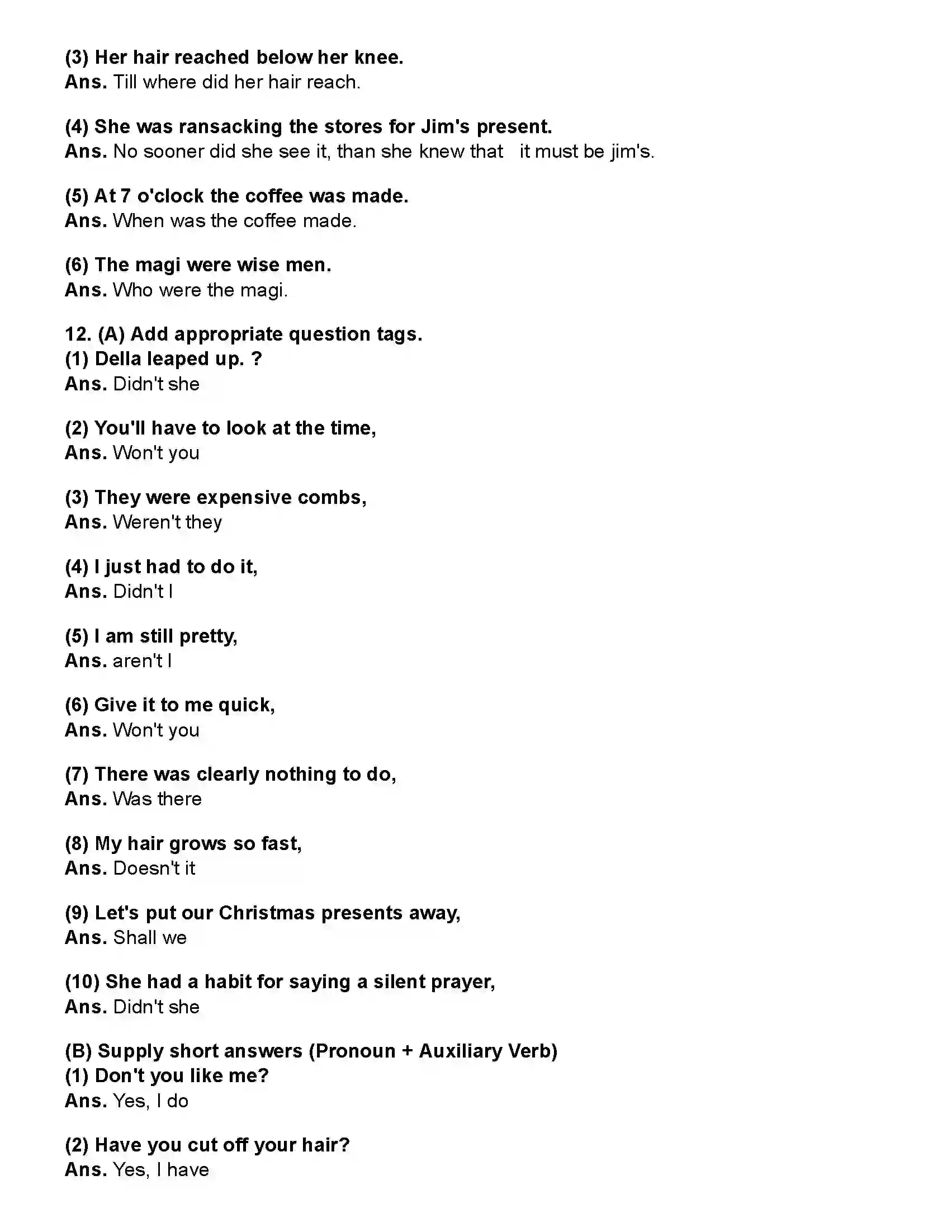 Maharashtra Board Class 10th English (Chapters Notes) The Gift of Magi Revision Note 7