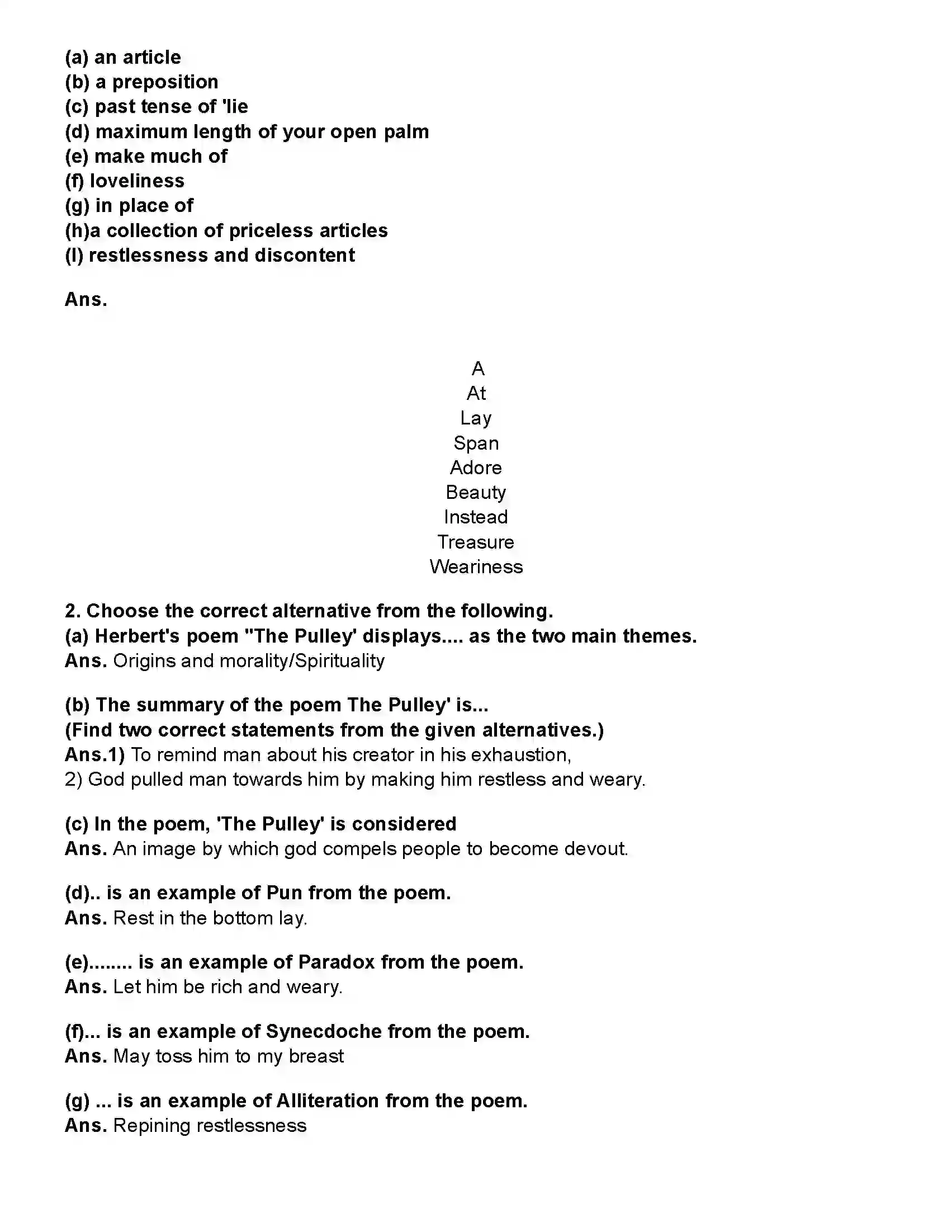 Maharashtra Board Class 10th English (Chapters Notes) The Pulley. Revision Note 2