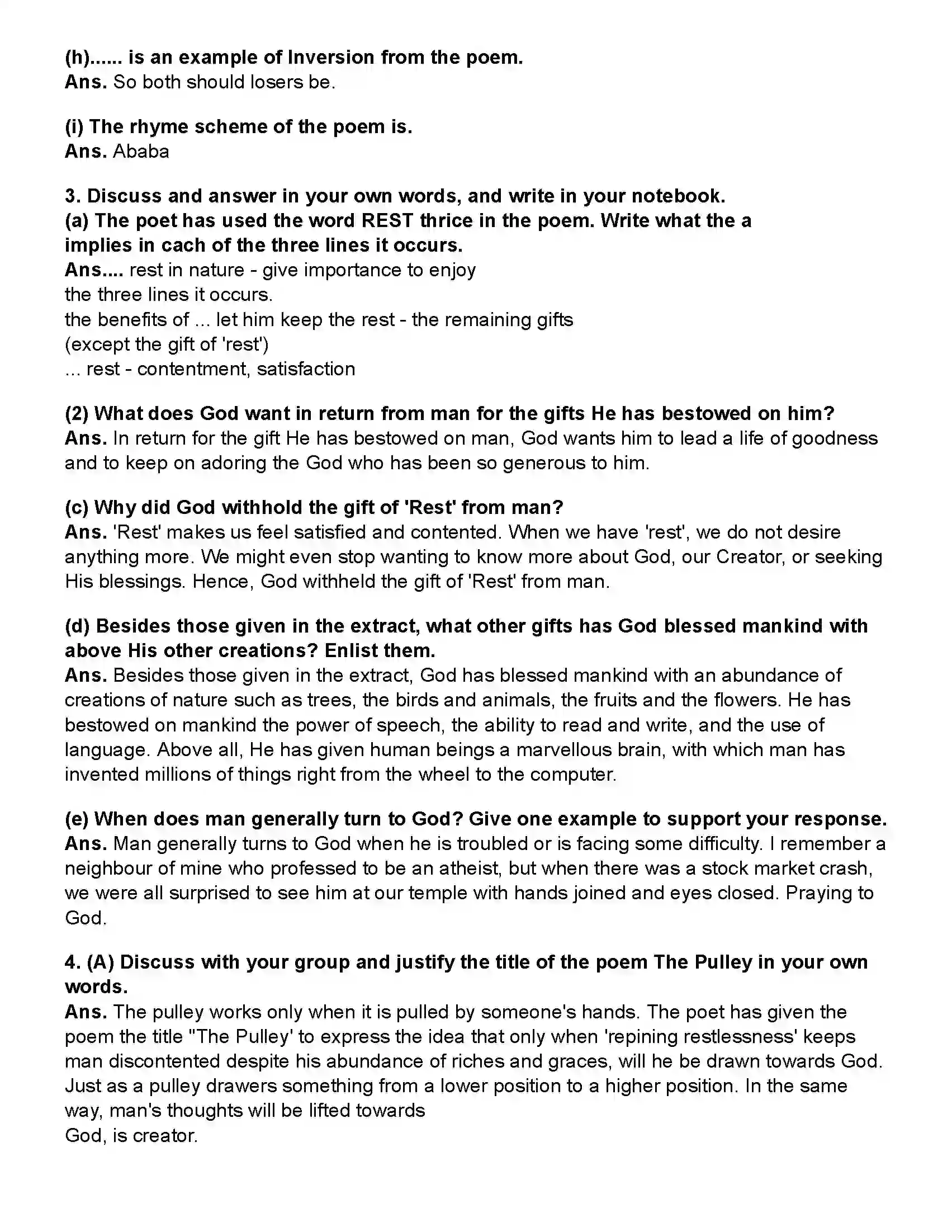 Maharashtra Board Class 10th English (Chapters Notes) The Pulley. Revision Note 3