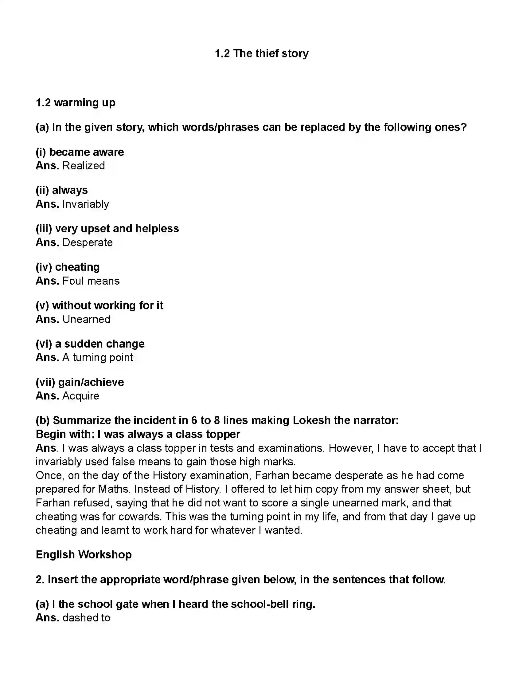 Maharashtra Board Class 10th English (Chapters Notes) The Thiefs Story Revision Note 1