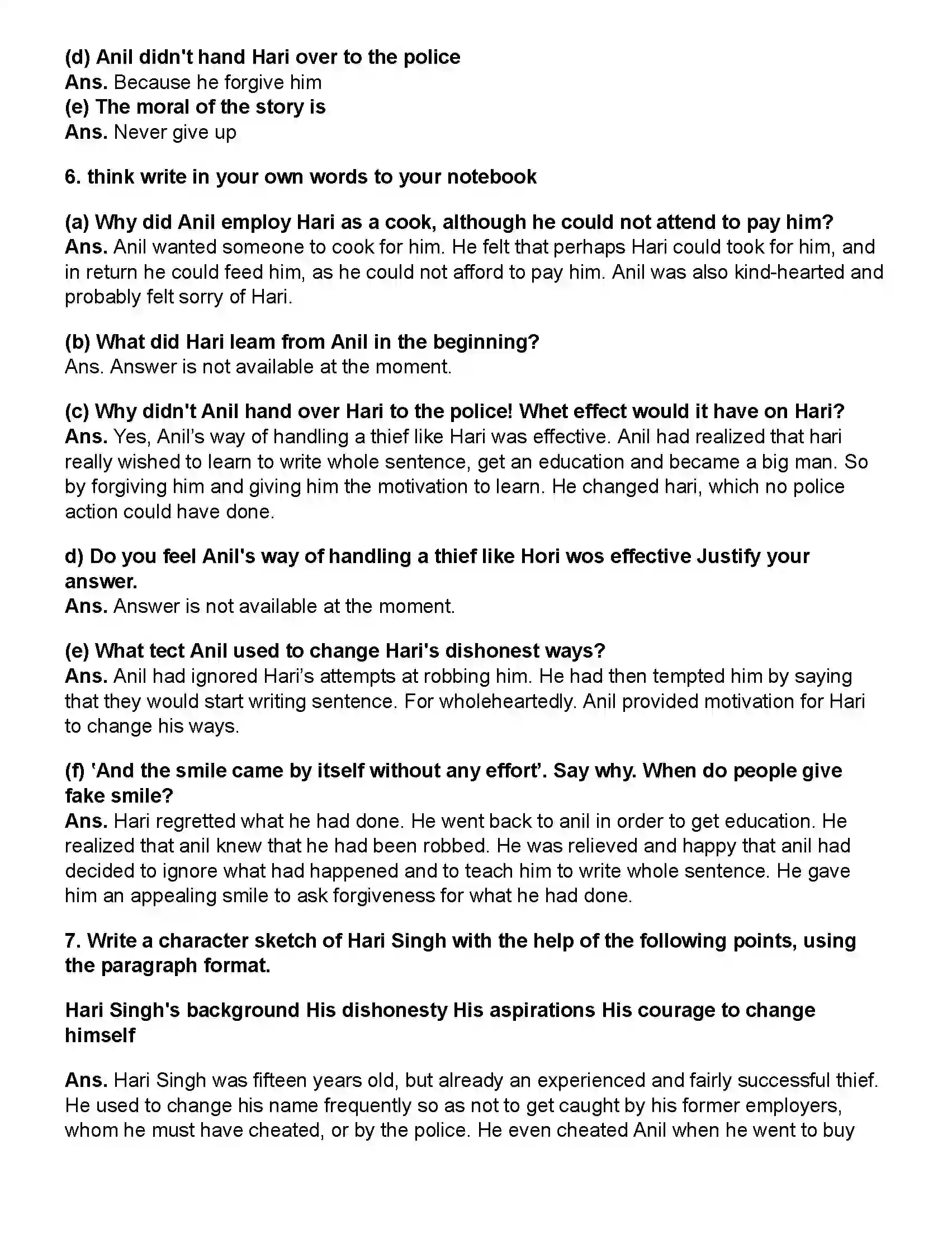 Maharashtra Board Class 10th English (Chapters Notes) The Thiefs Story Revision Note 4