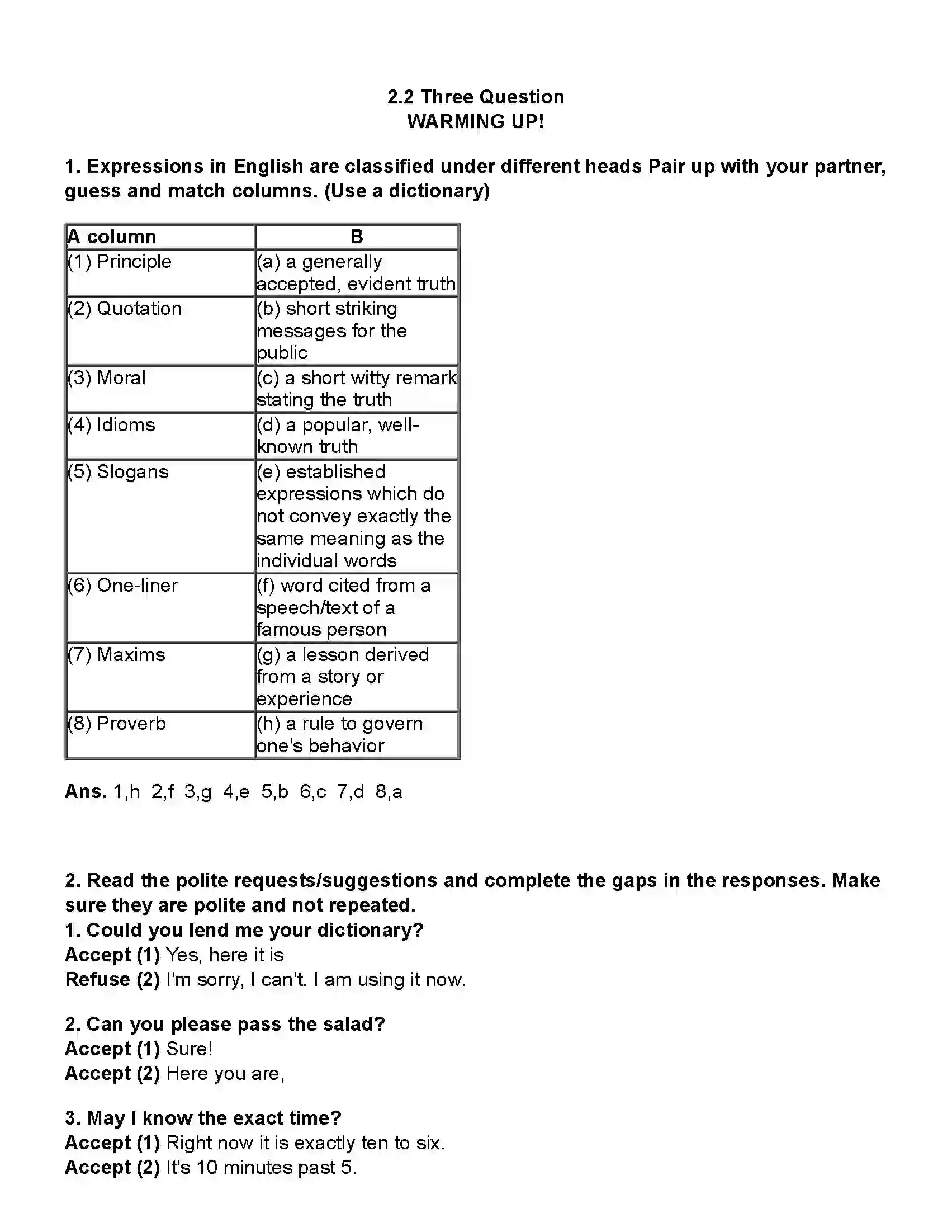 Maharashtra Board Class 10th English (Chapters Notes) Three Questions Revision Note 1