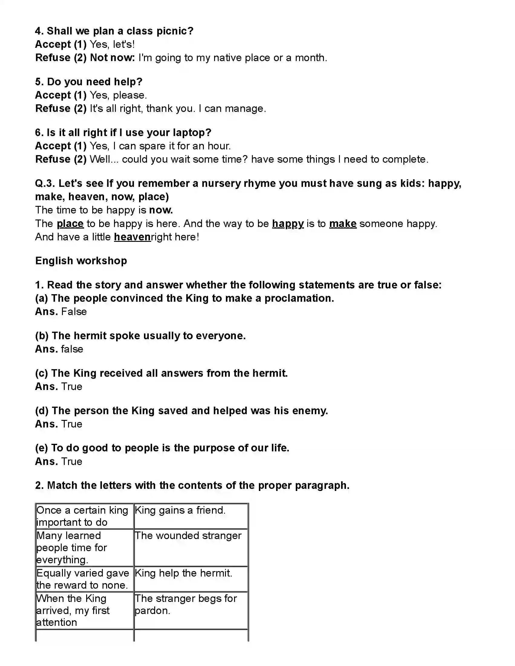 Maharashtra Board Class 10th English (Chapters Notes) Three Questions Revision Note 2