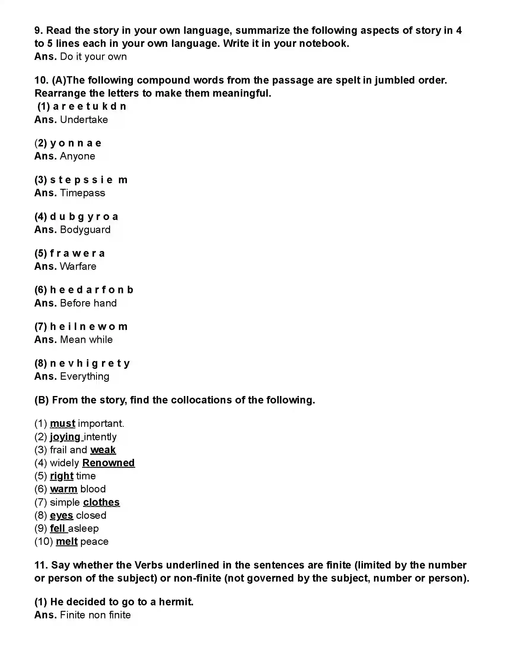 Maharashtra Board Class 10th English (Chapters Notes) Three Questions Revision Note 6