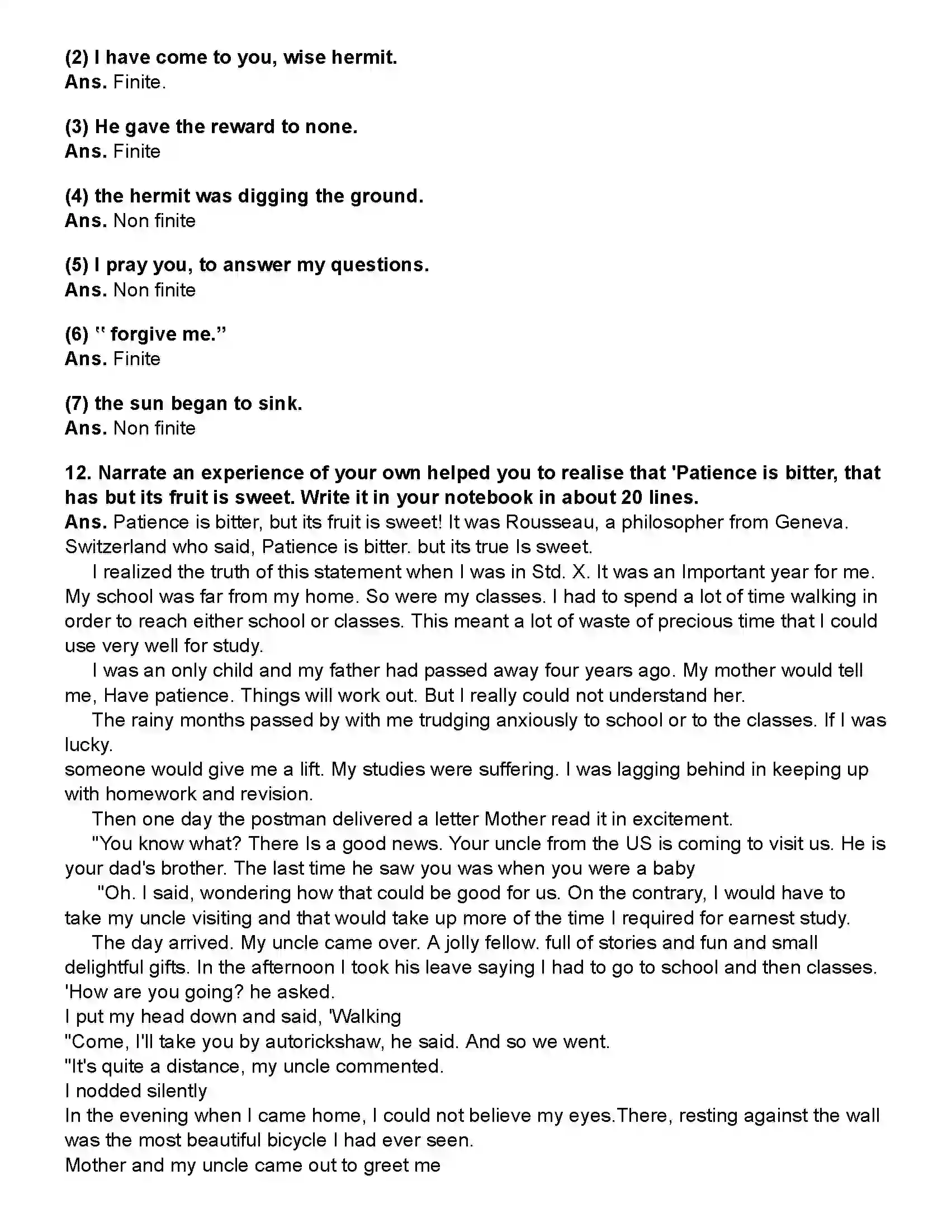 Maharashtra Board Class 10th English (Chapters Notes) Three Questions Revision Note 7