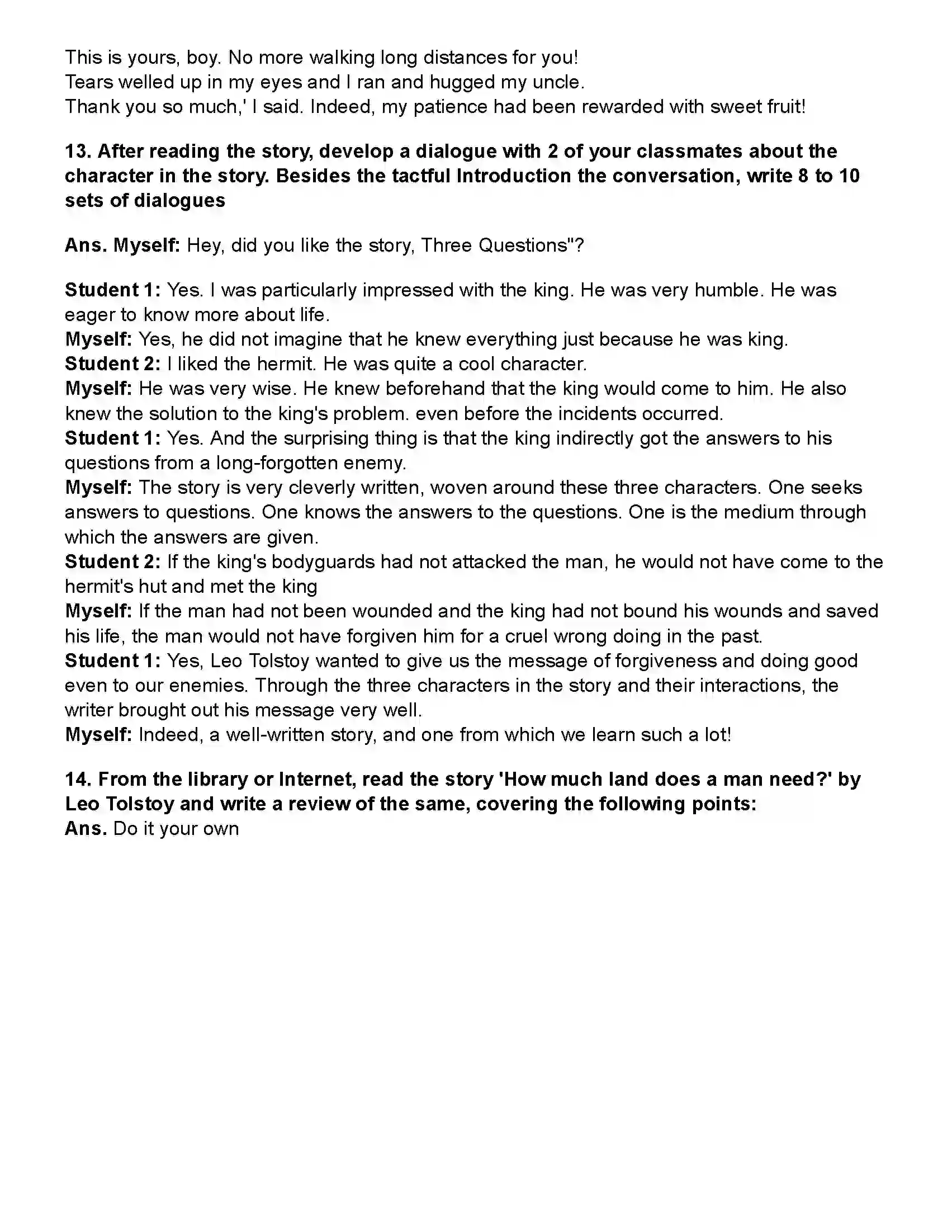 Maharashtra Board Class 10th English (Chapters Notes) Three Questions Revision Note 8