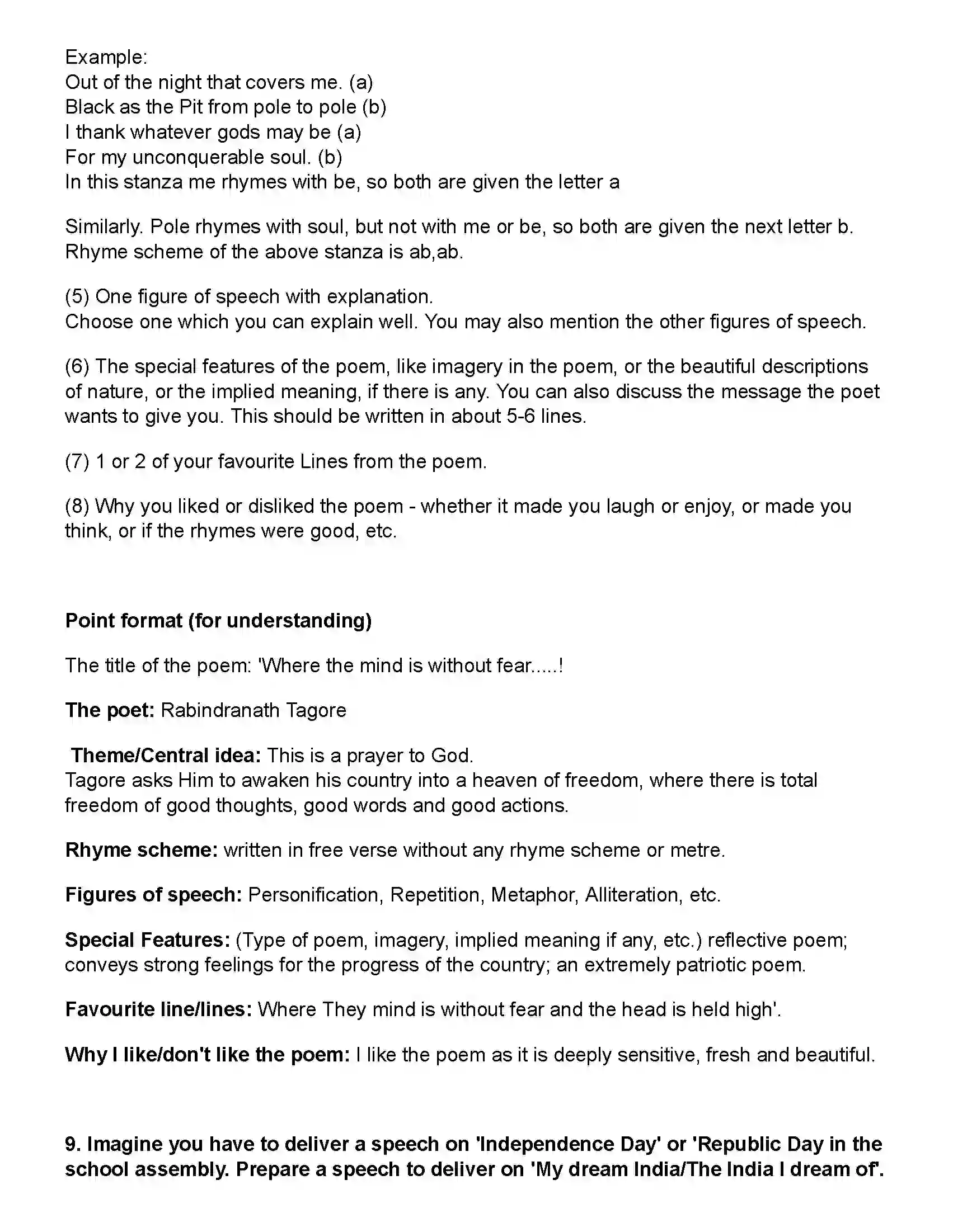 Maharashtra Board Class 10th English (Chapters Notes) Where the Mind is Without Fear Revision Note 5